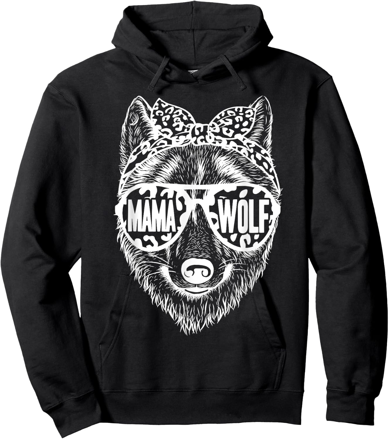 Mama Wolf Face Sunglasses For Mom Mommy on Mother's Day Hoodie - Hoodie | Black