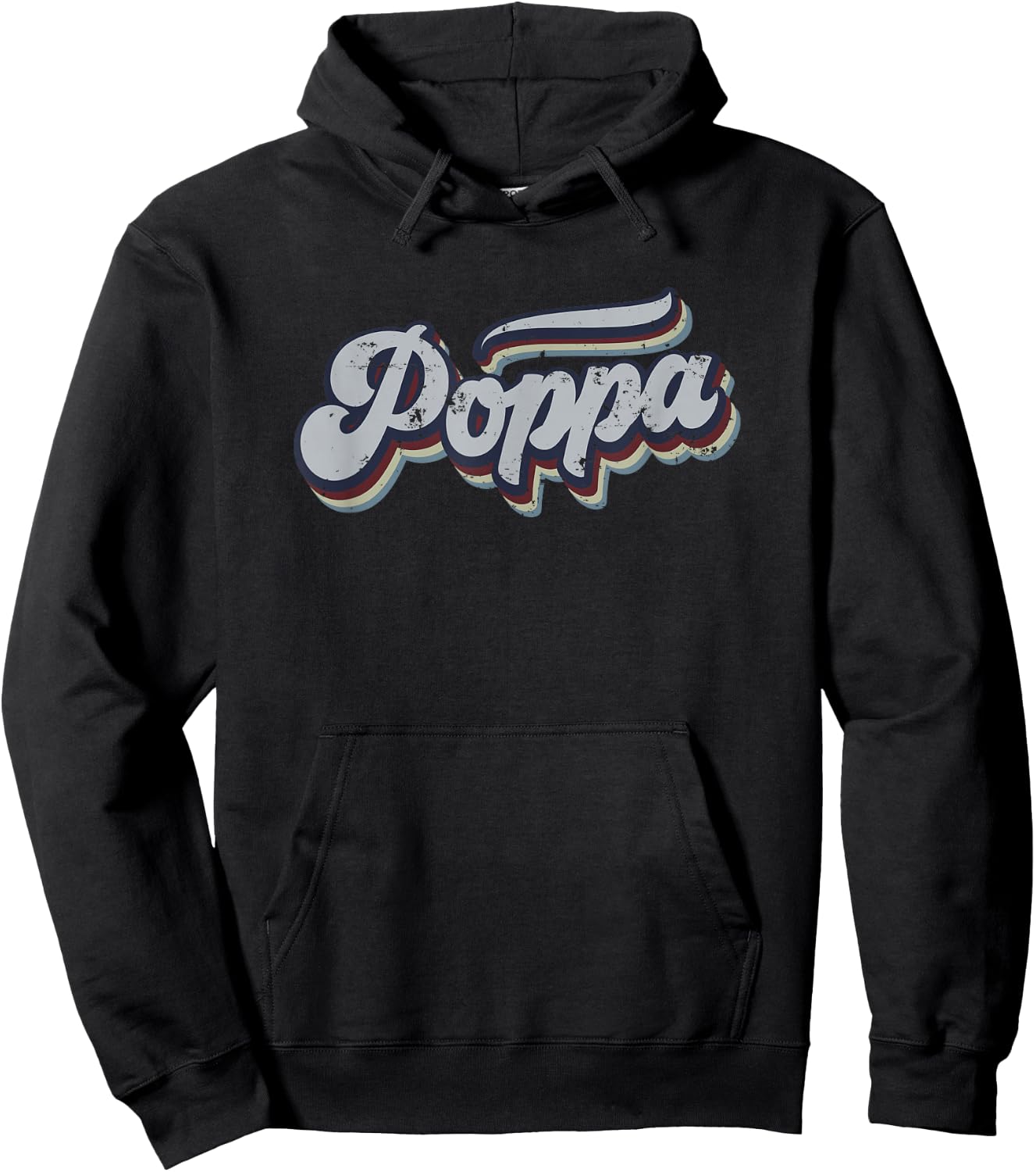 Poppa Retro Vintage Distressed Rainbow Gift Hoodie - Hoodie | Black