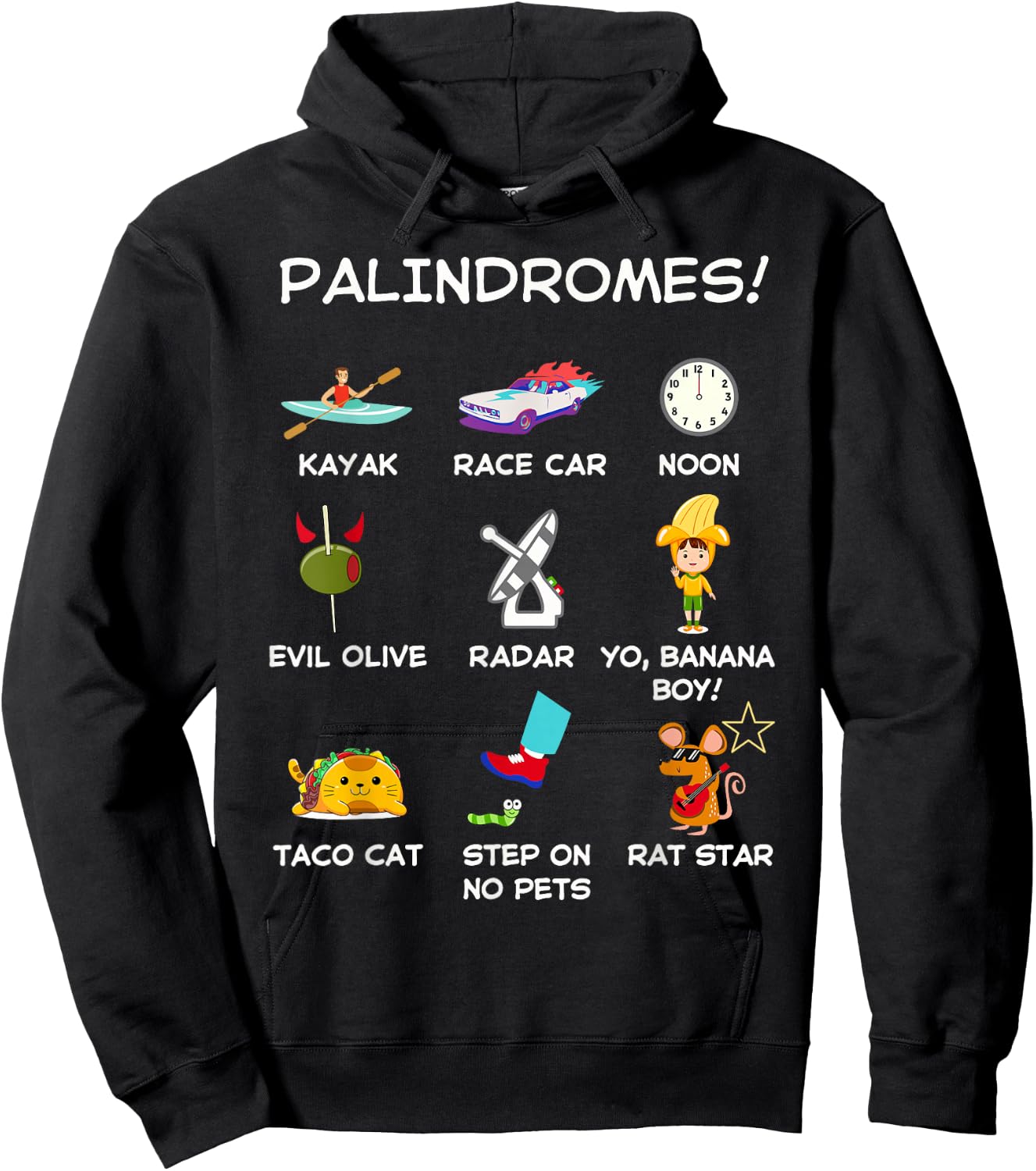 Funny Palindromes Set for Palindromists Word Play Games Pun Hoodie - Hoodie | Black