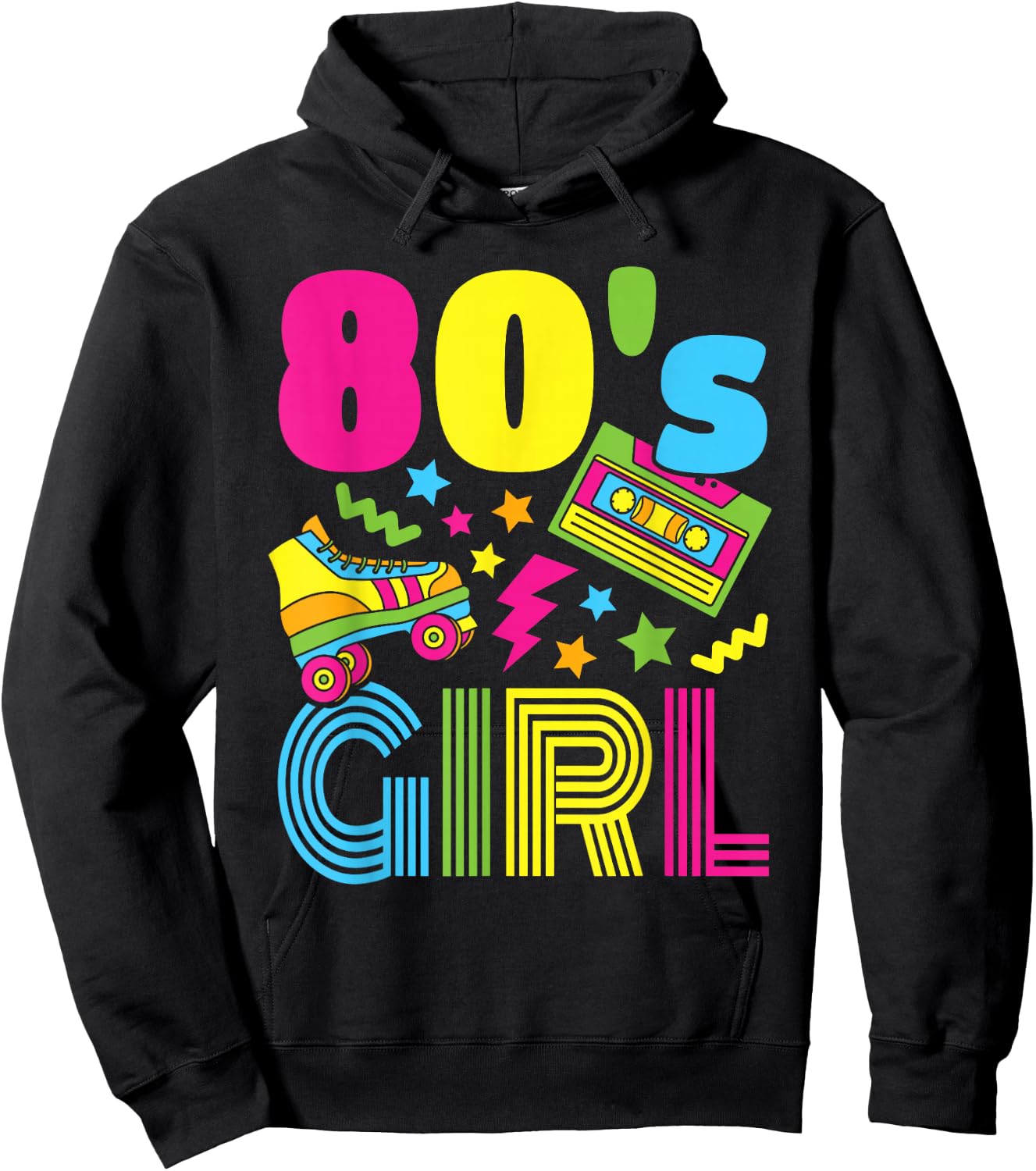 80s Girl 1980s Theme Party 80s Costume Outfit Women Girls Hoodie - Hoodie | Black