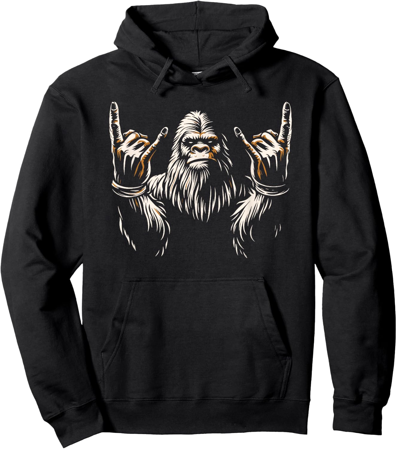 Bigfoot Rock On Sasquatch Rock and Roll Funny Rocker Graphic Hoodie - Hoodie | Black