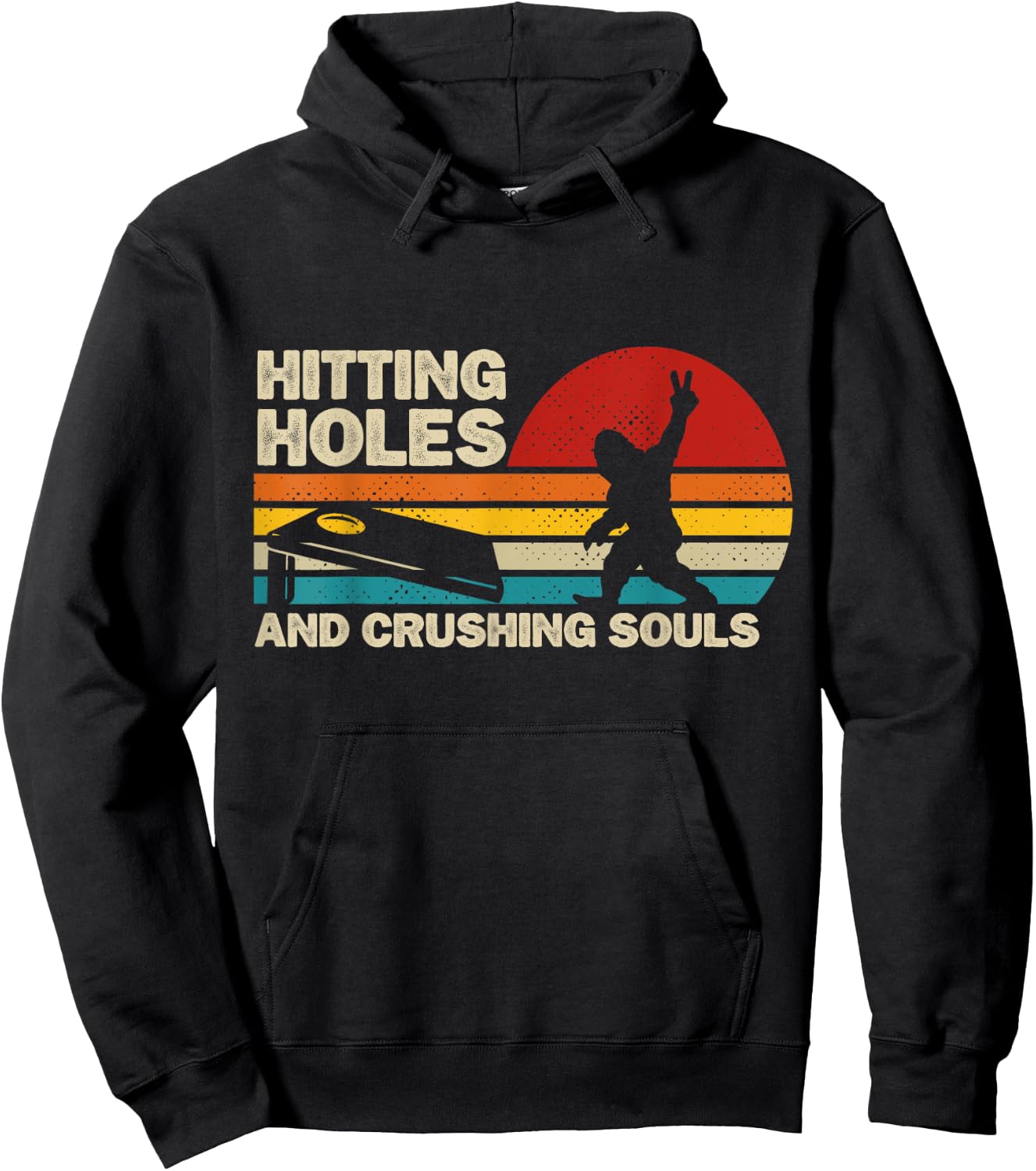 Hitting Holes And Crushing Souls Funny Bigfoot Cornhole Hoodie - Hoodie | Black