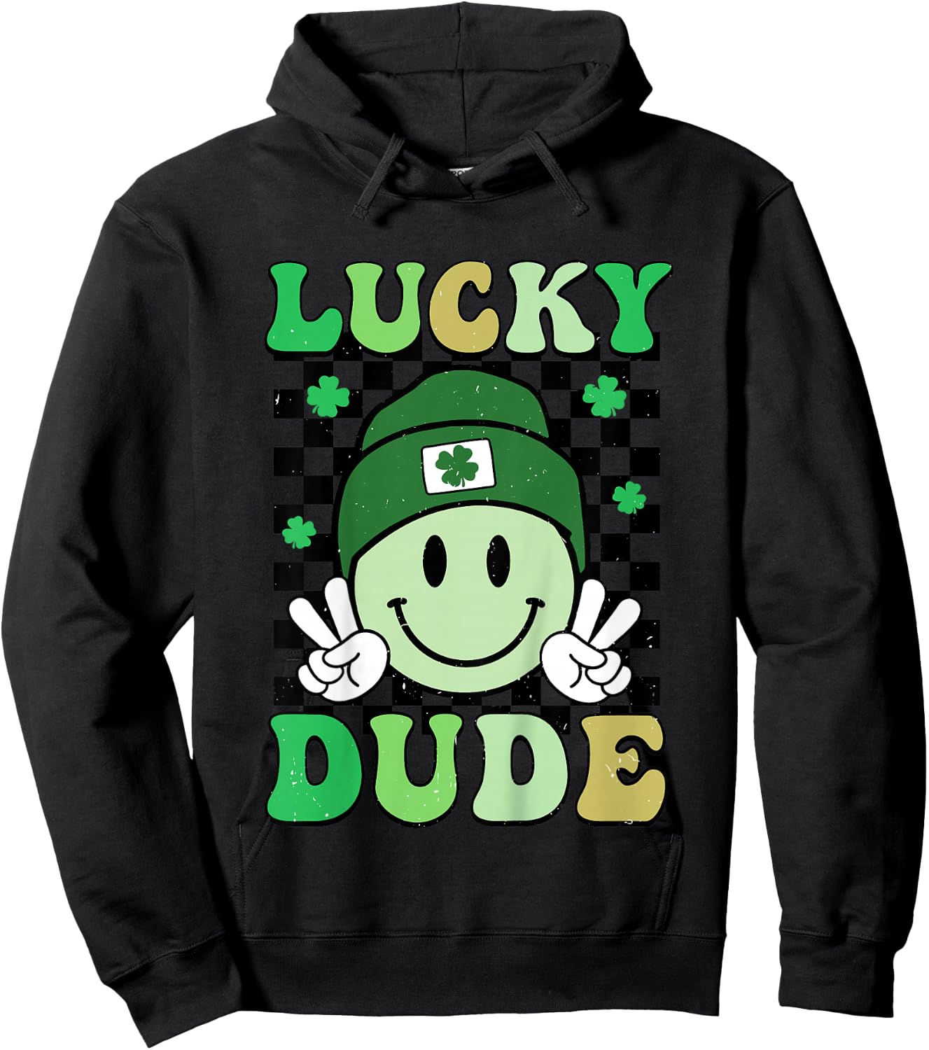 Kids Groovy Lucky Dude Shamrock Smile Boys Kids St. Patrick's Day Hoodie - Hoodie | Black