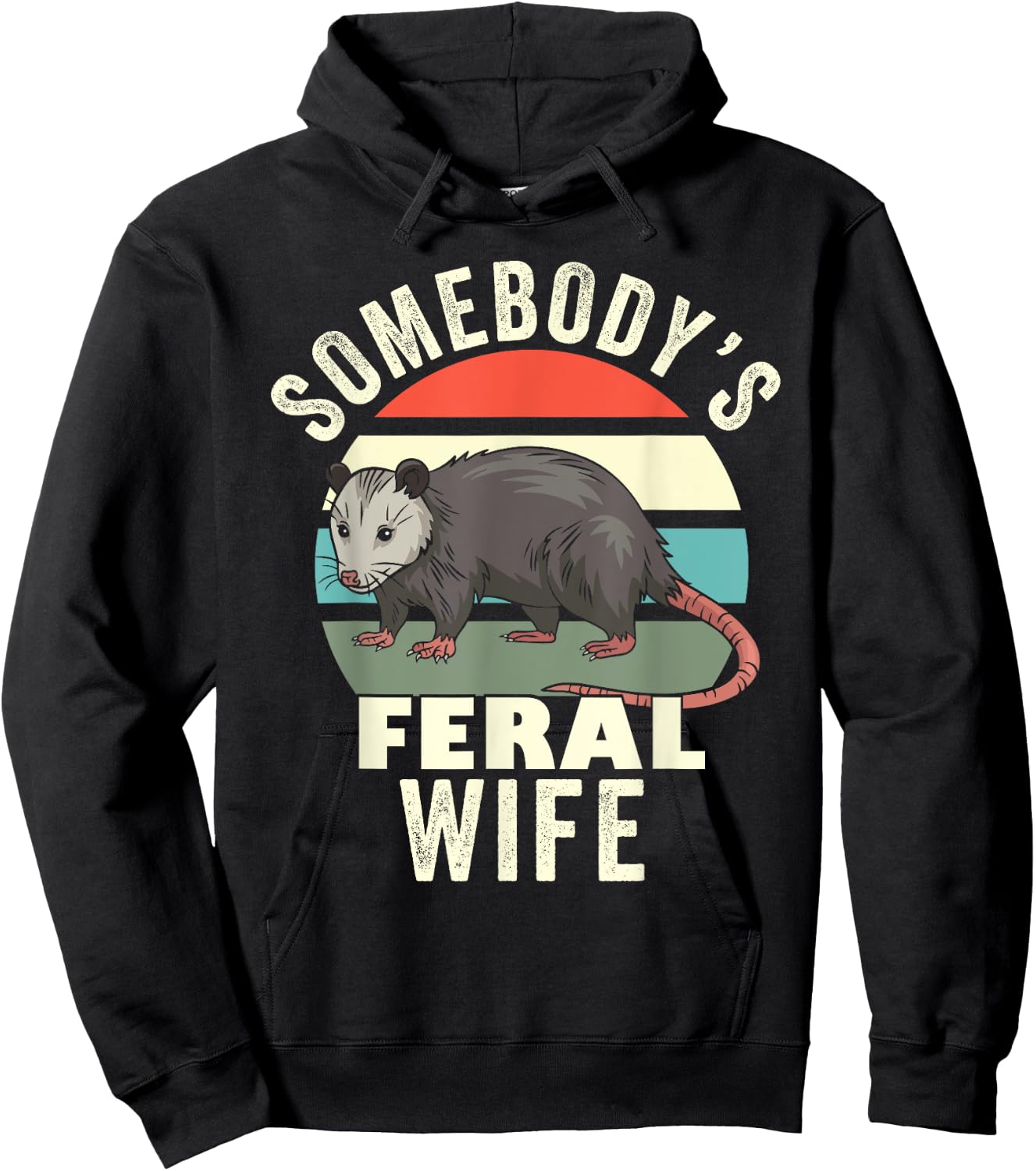 Somebody's Feral Wife Funny Matching Family Retro Feral Cat Men Women Hoodie - Hoodie | Black
