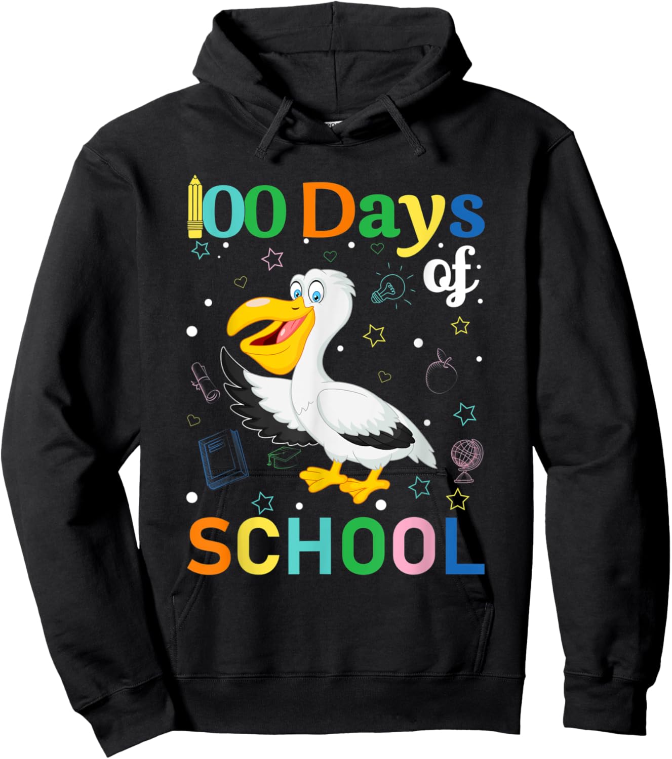 Cute Pelican Lovers Teacher Student 100th Day of School Hoodie - Hoodie | Black