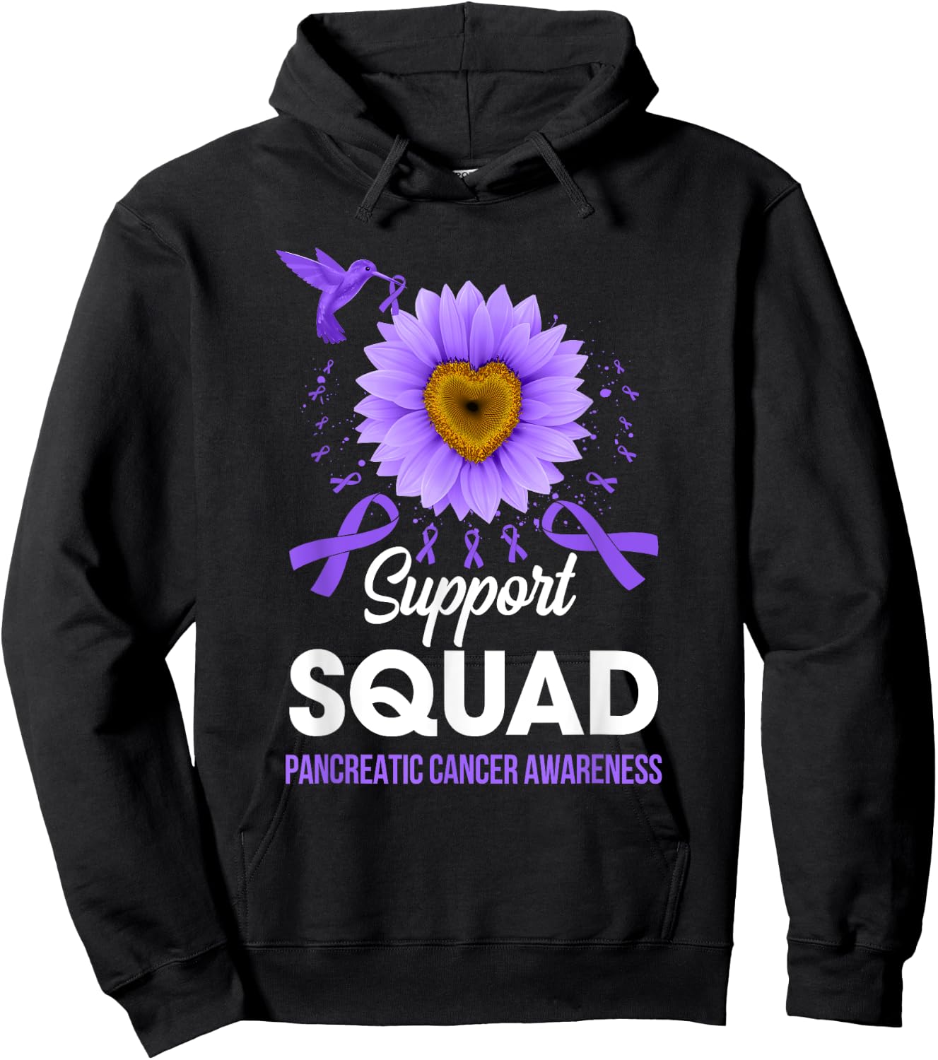 Support Squad Pancreatic Cancer Awareness Sunflower Hoodie - Hoodie | Black