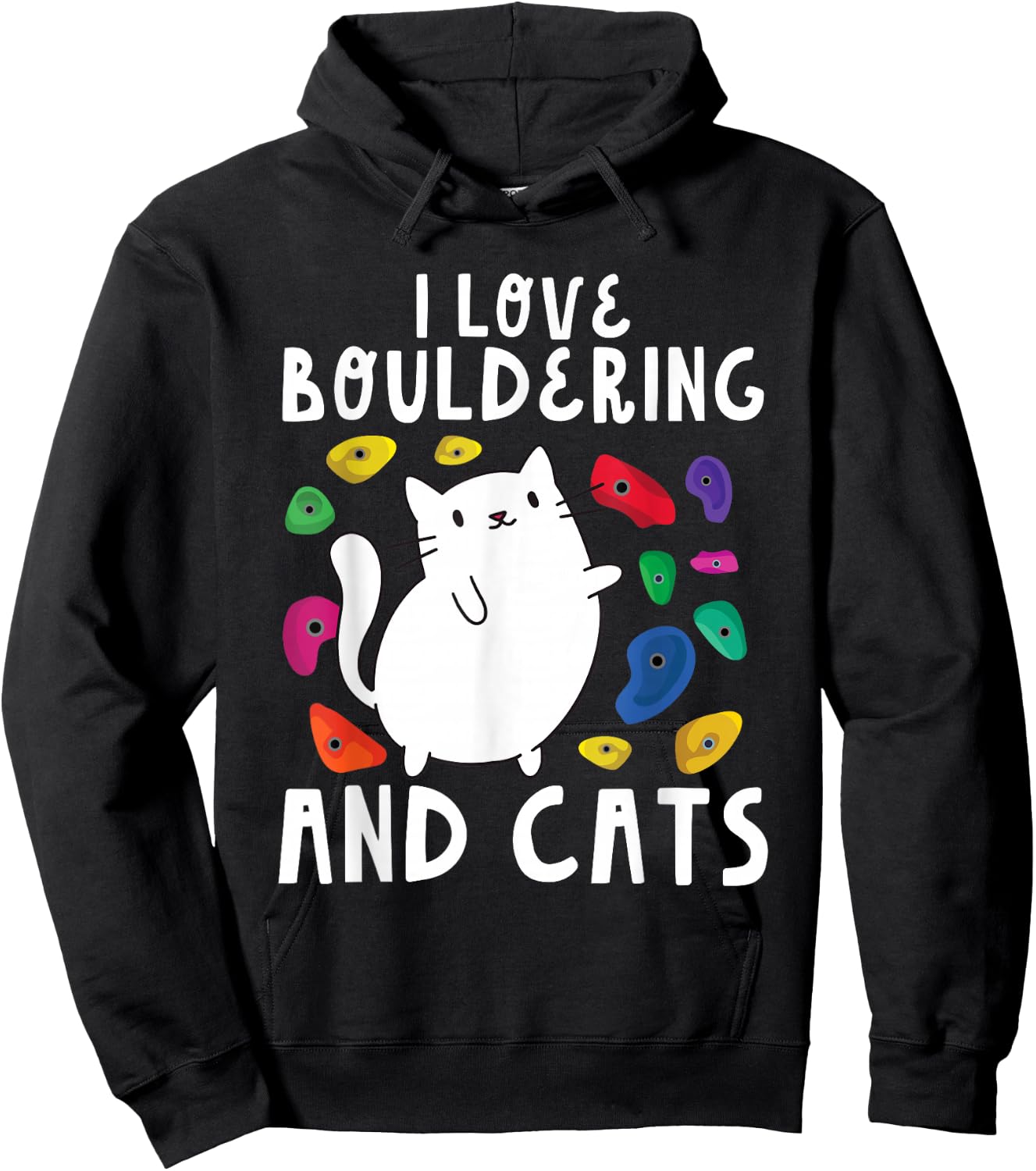 Rock Climbing Holds Climber Cute I Love Bouldering and Cats Hoodie - Hoodie | Black