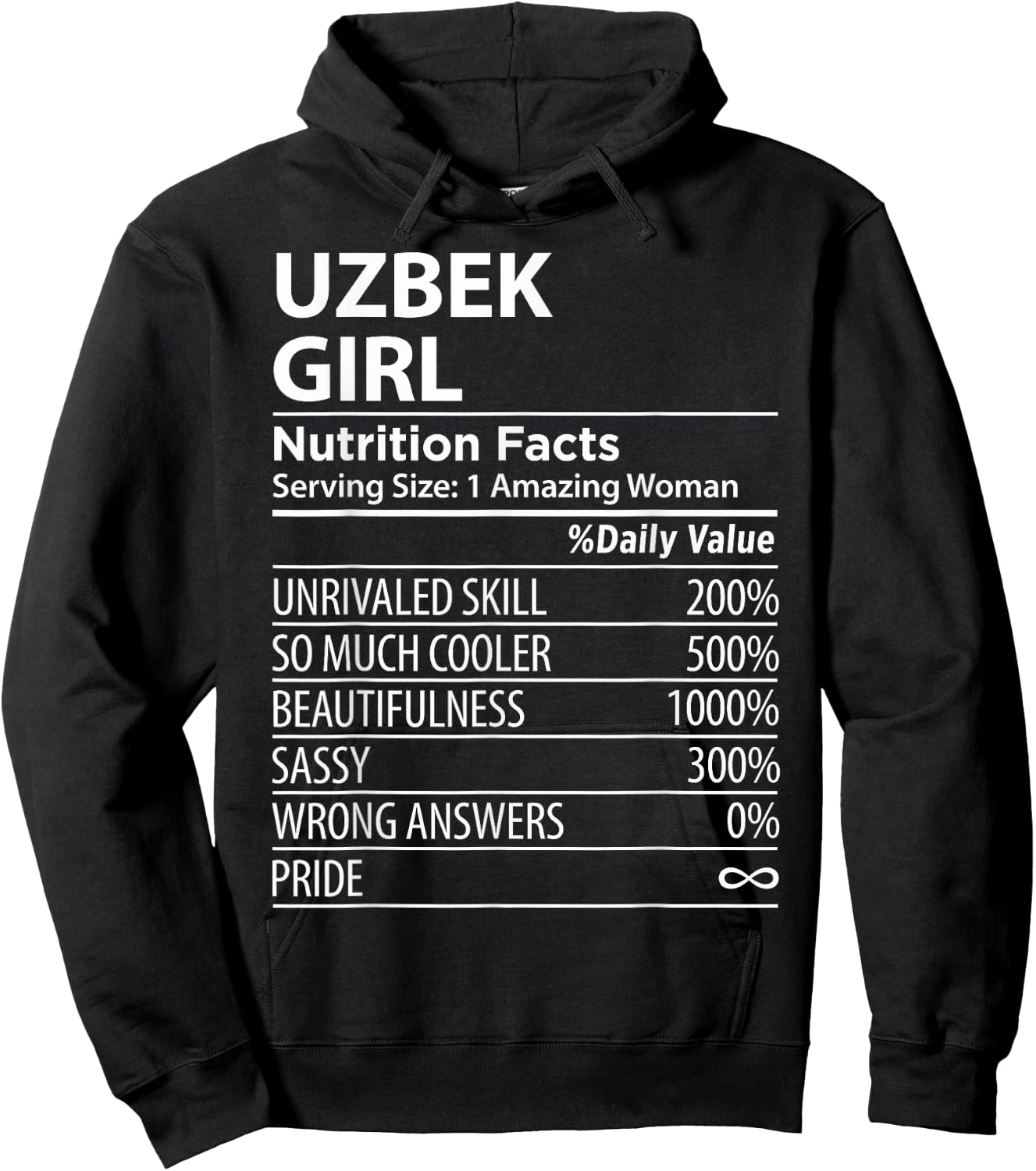 Uzbek Girl Nutrition Facts Funny Uzbekistan Hoodie - Hoodie | Black