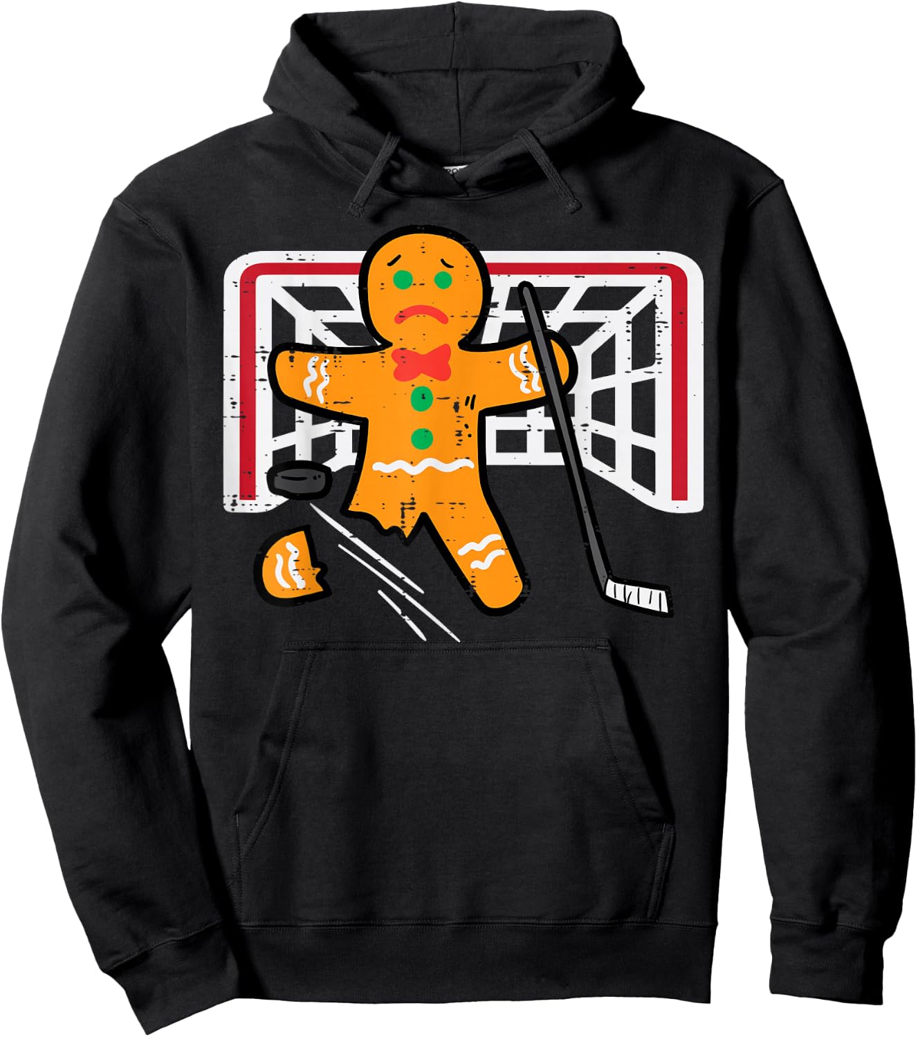 Christmas Gingerbread Man Ice Hockey Fun Xmas Men Boys Kids Hoodie - Hoodie | Black