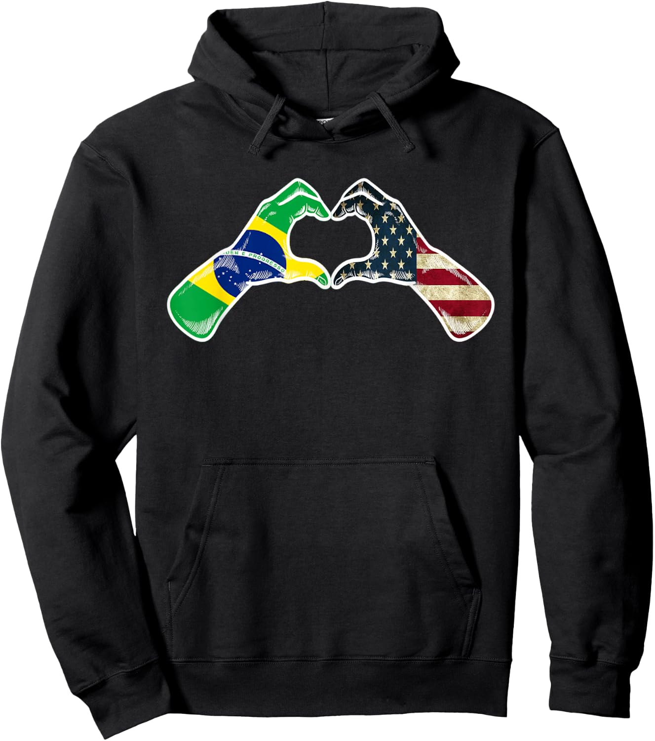 Brazil American USA Flag - USA Brazilian Heart Hoodie - Hoodie | Black