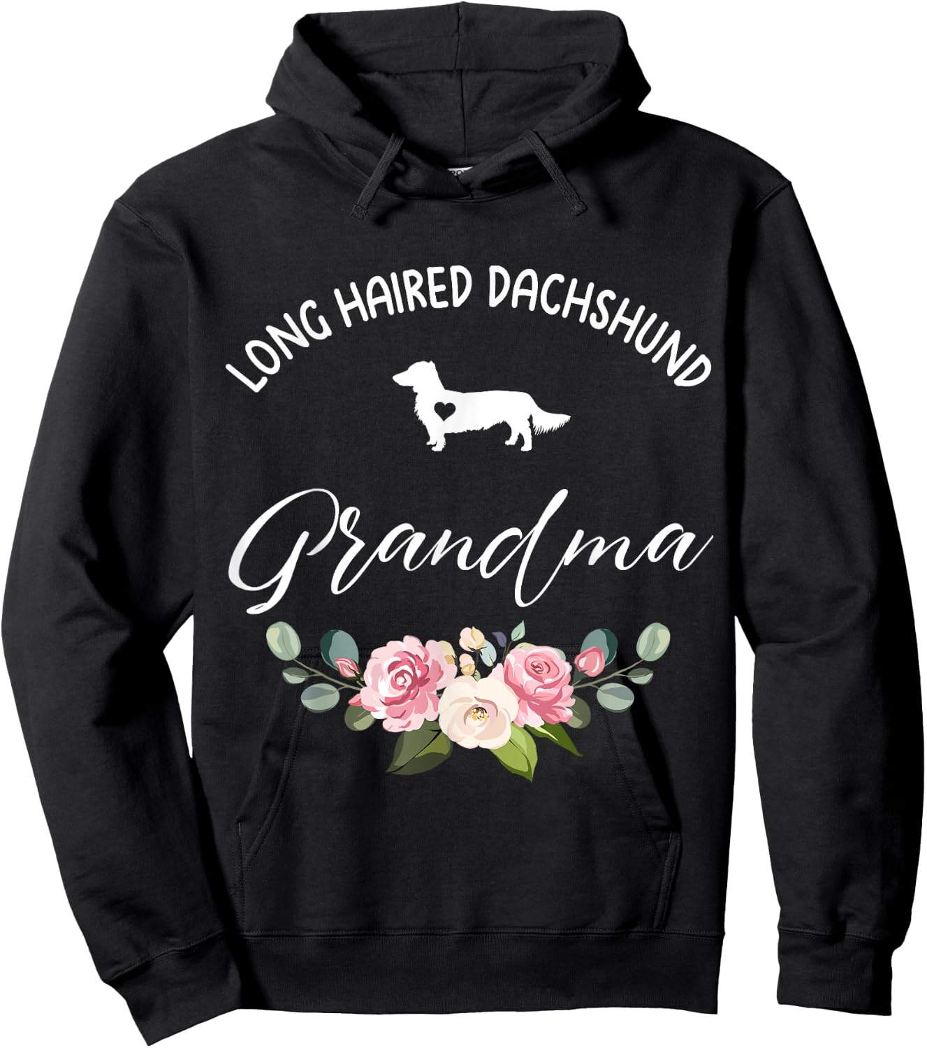 Long Haired Dachshund Dog Grandma Silhouette Mother's Day Hoodie - Hoodie | Black
