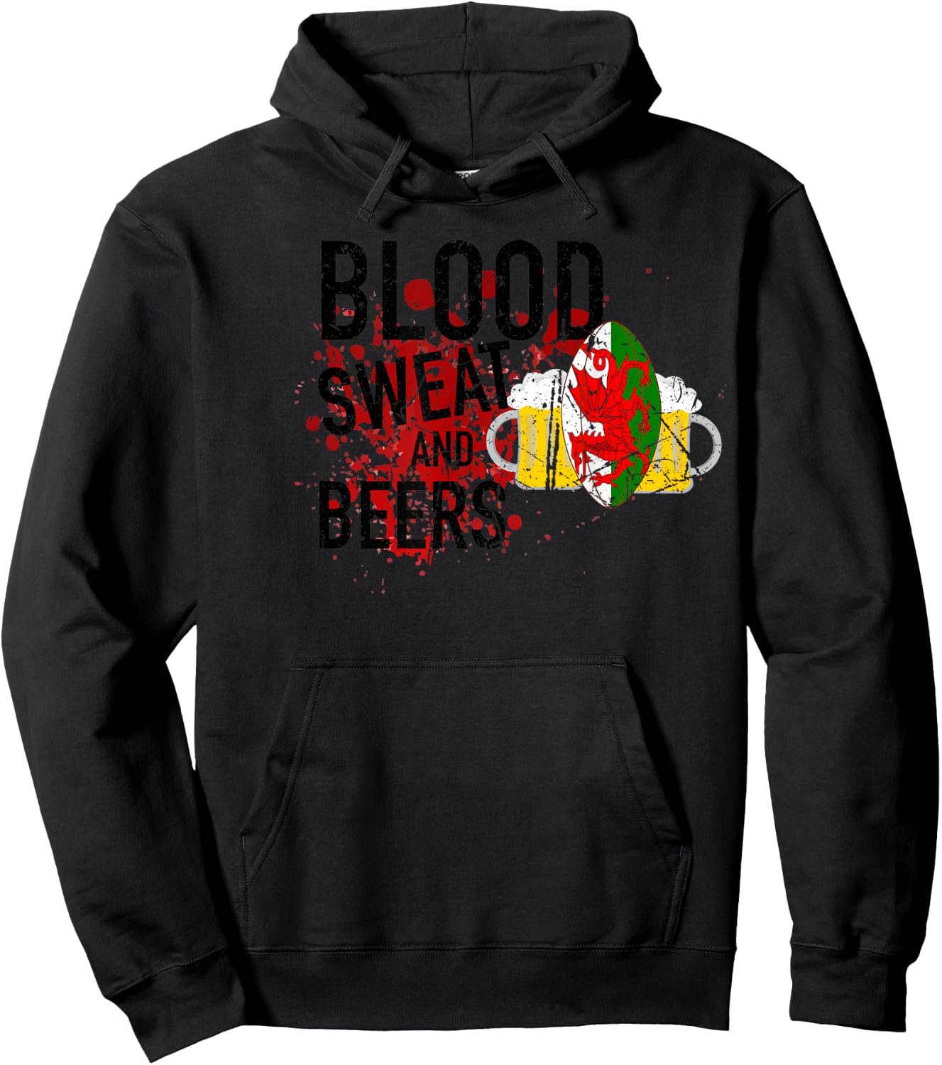 Welsh Rugby Fan Funny Blood Sweat And Beers Wales Rugby Ball Hoodie - Hoodie | Black