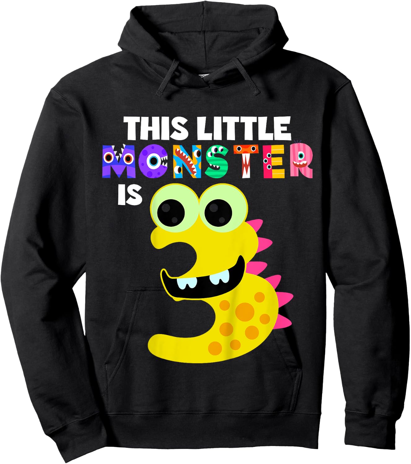 Kids This Little Monster is 3 Three Years Old 3rd Birthday Party Hoodie - Hoodie | Black