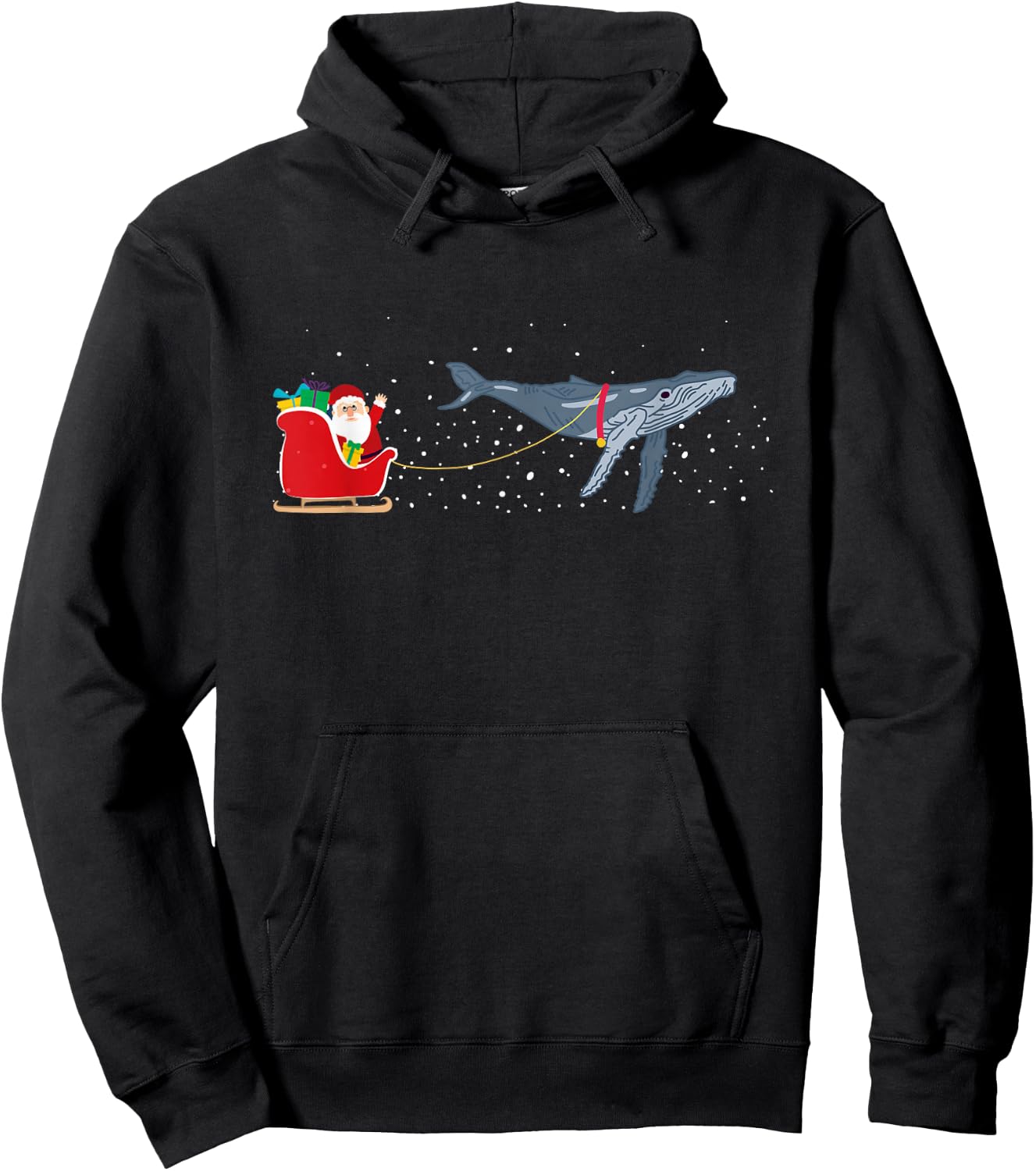 Blue Whale Santa Christmas Sleigh - Funny Blue Whale Xmas Hoodie - Hoodie | Black