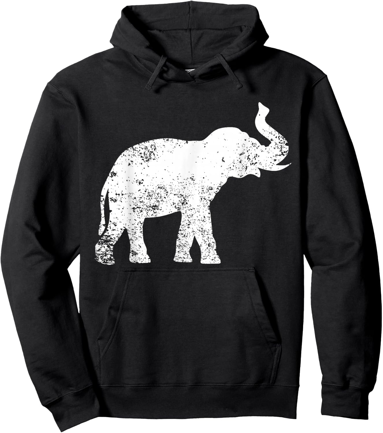 Elephant Lover Design Vintage Elephant - Black, Small, , Cotton 50% Polyester 50%, Short Sleeve, , Classic Fit, Distressed Elephant Print Hoodie - Hoodie | Black