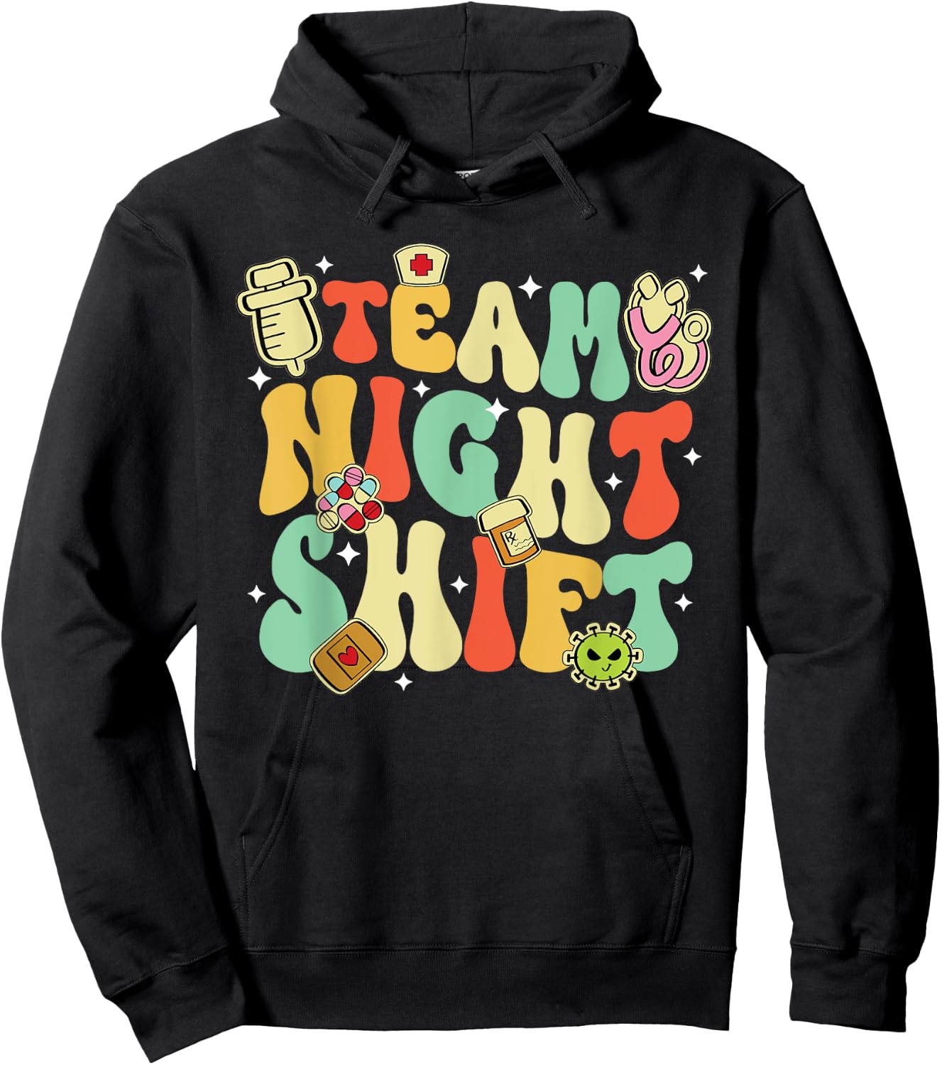 Team Night Shift Nurse Life RN LPN CNA Healthcare Heartbeat Hoodie - Hoodie | Black