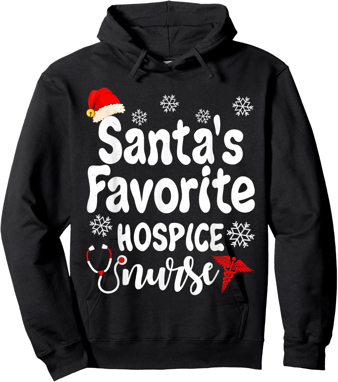 Santa's Christmas Favorite Hospice Nurse Funny Xmas Nursing Hoodie - Hoodie | Black