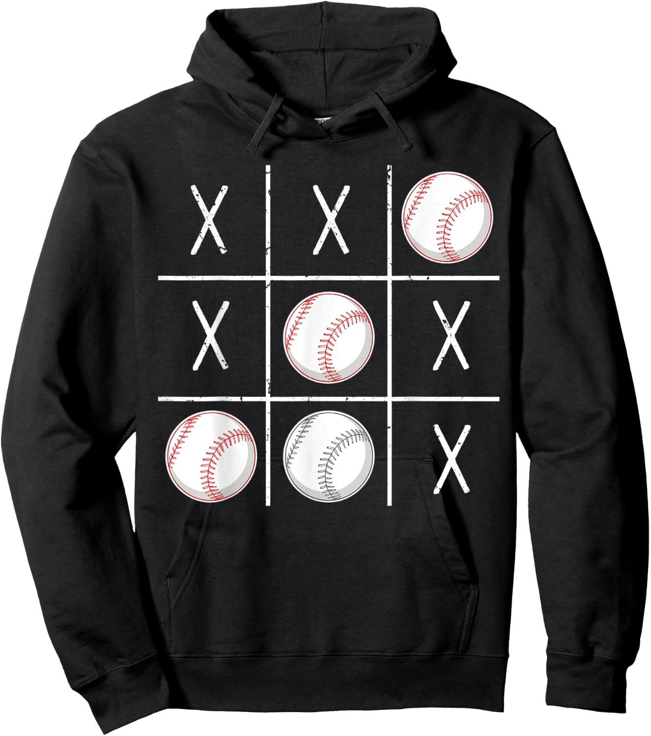 Baseball Ball Men Boys Baseball Tic-Tac-Toe Game XO-XO Hoodie - Hoodie | Black