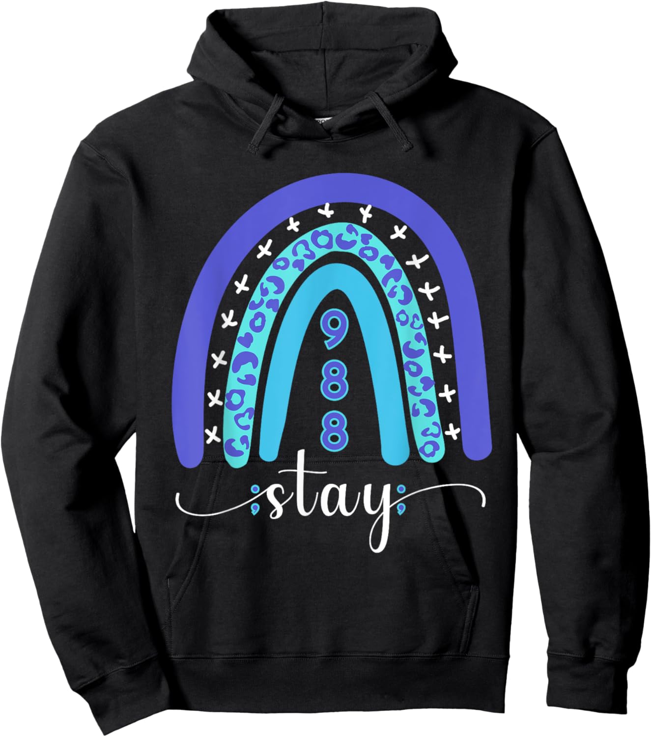 988 Suicide Prevention Mental Health Stay Semicolon Rainbow Hoodie - Hoodie | Black
