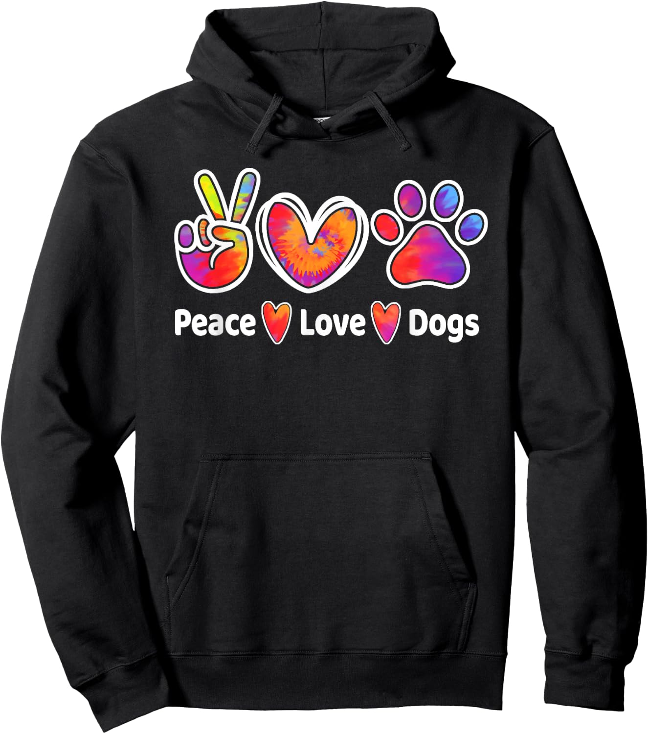 Dog Lover Peace Love Dogs Funny Cute Puppy Paw Tie Dye Men Women Girls Kids Hoodie - Hoodie | Black