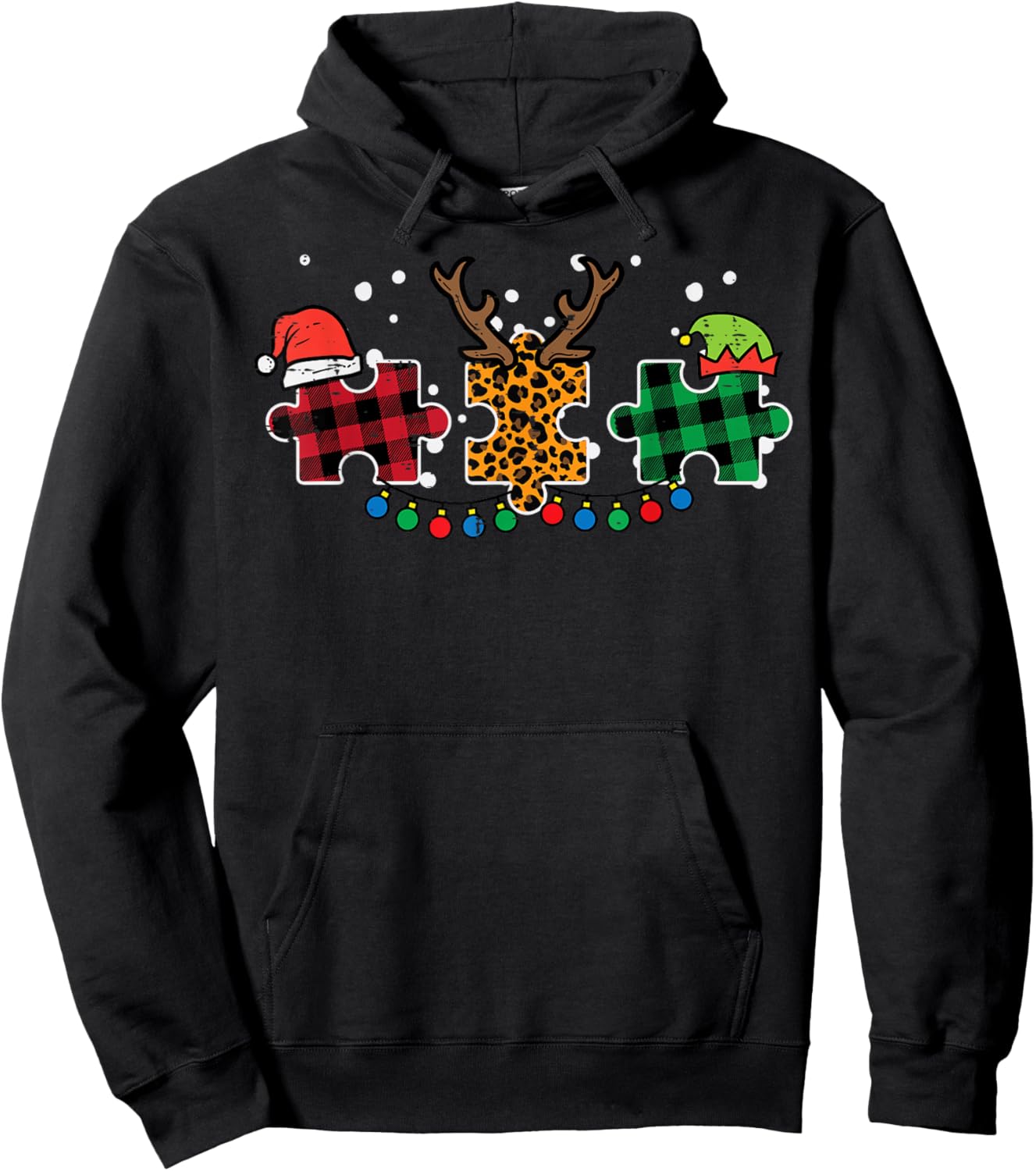 Christmas Leopard Plaid Puzzle Autism Xmas Men Women Kids Hoodie - Hoodie | Black