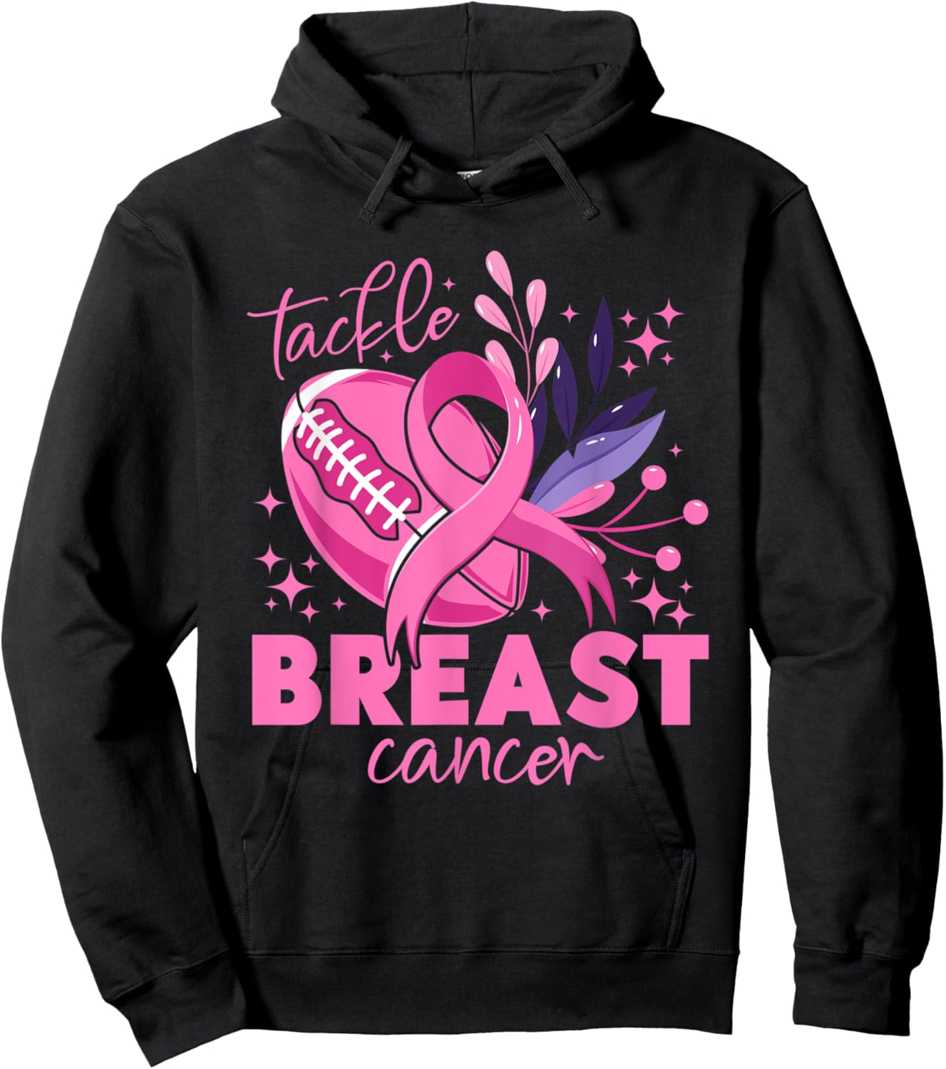 Tackle Football Pink Ribbon Breast Cancer Awareness For Boys Hoodie - Hoodie | Black