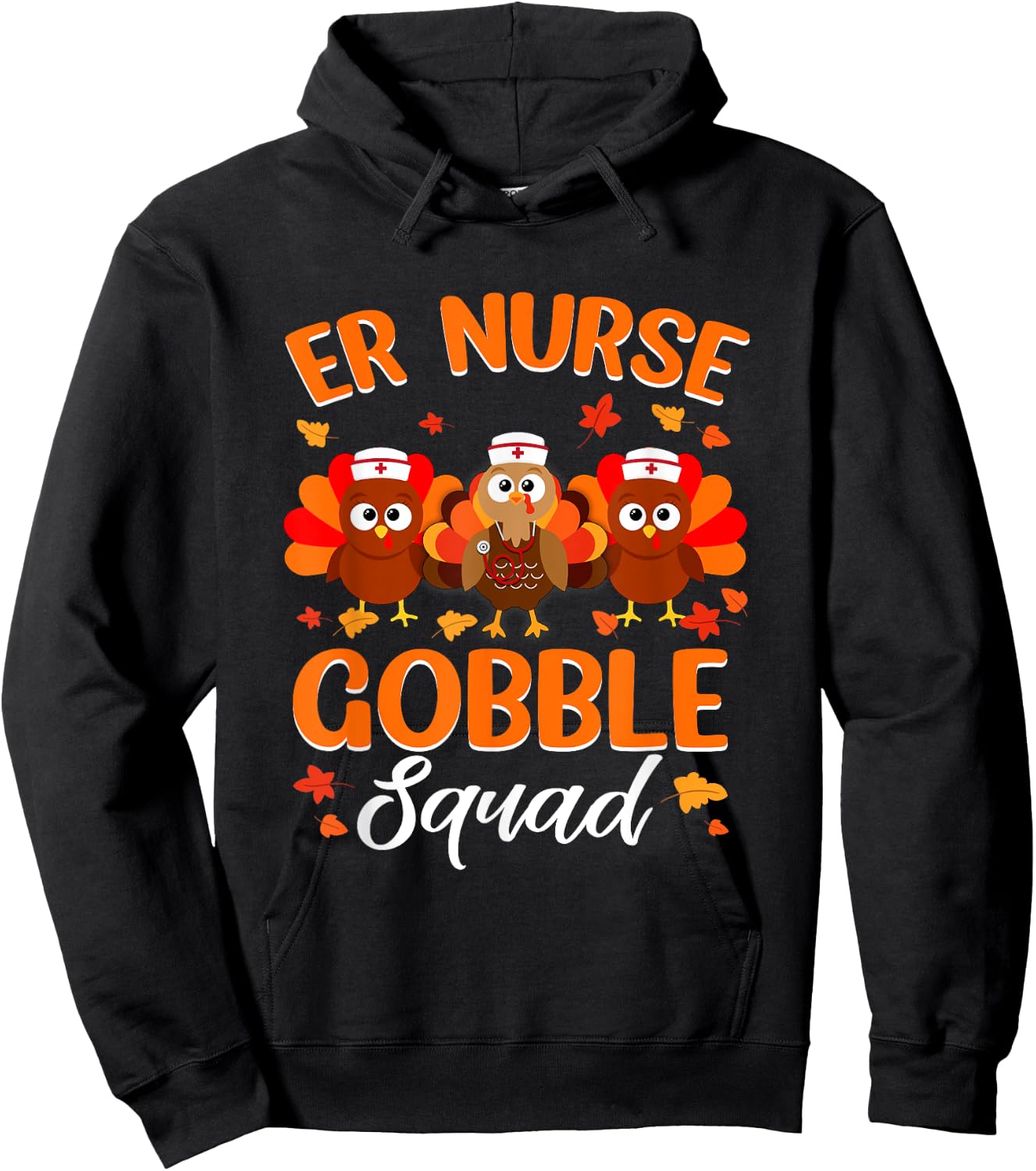 ER Nurse Turkey Gobble Squad Women ER Nurse Thanksgiving Hoodie - Hoodie | Black