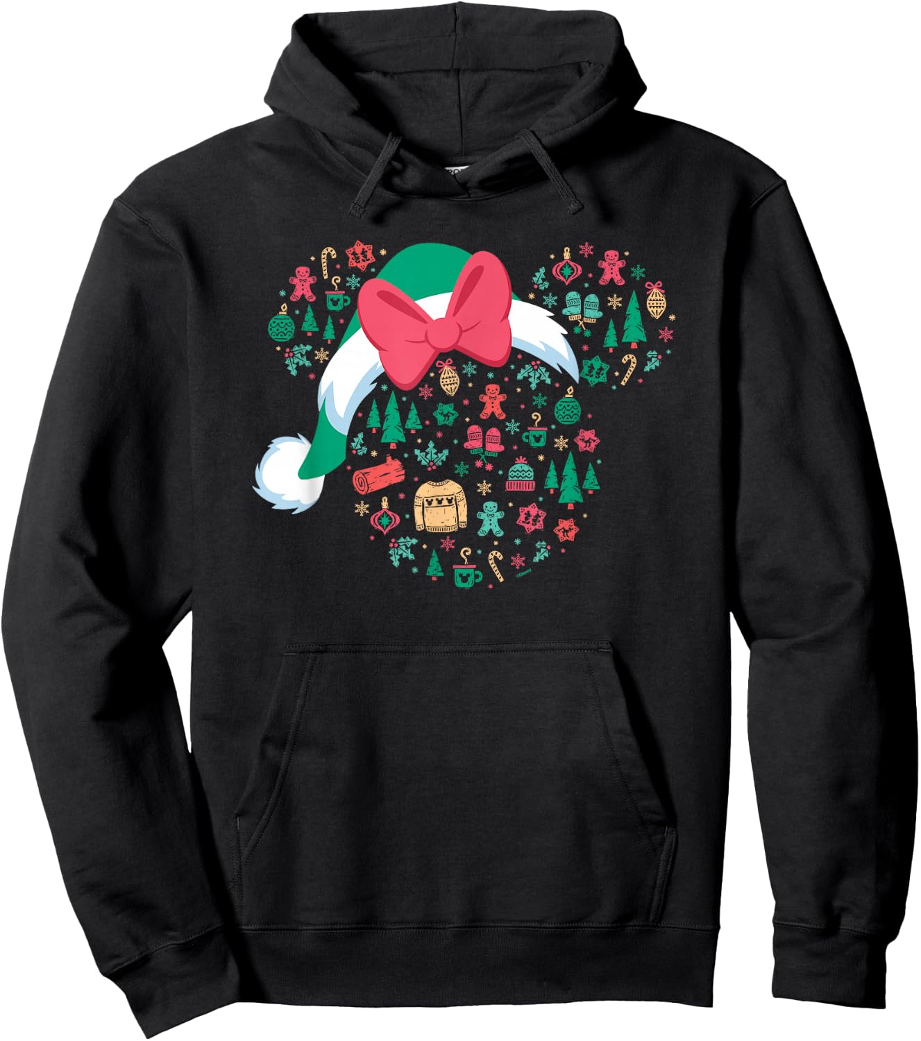Disney Minnie Mouse Head Icon Christmas Holiday Santa Hat Hoodie - Hoodie | Black