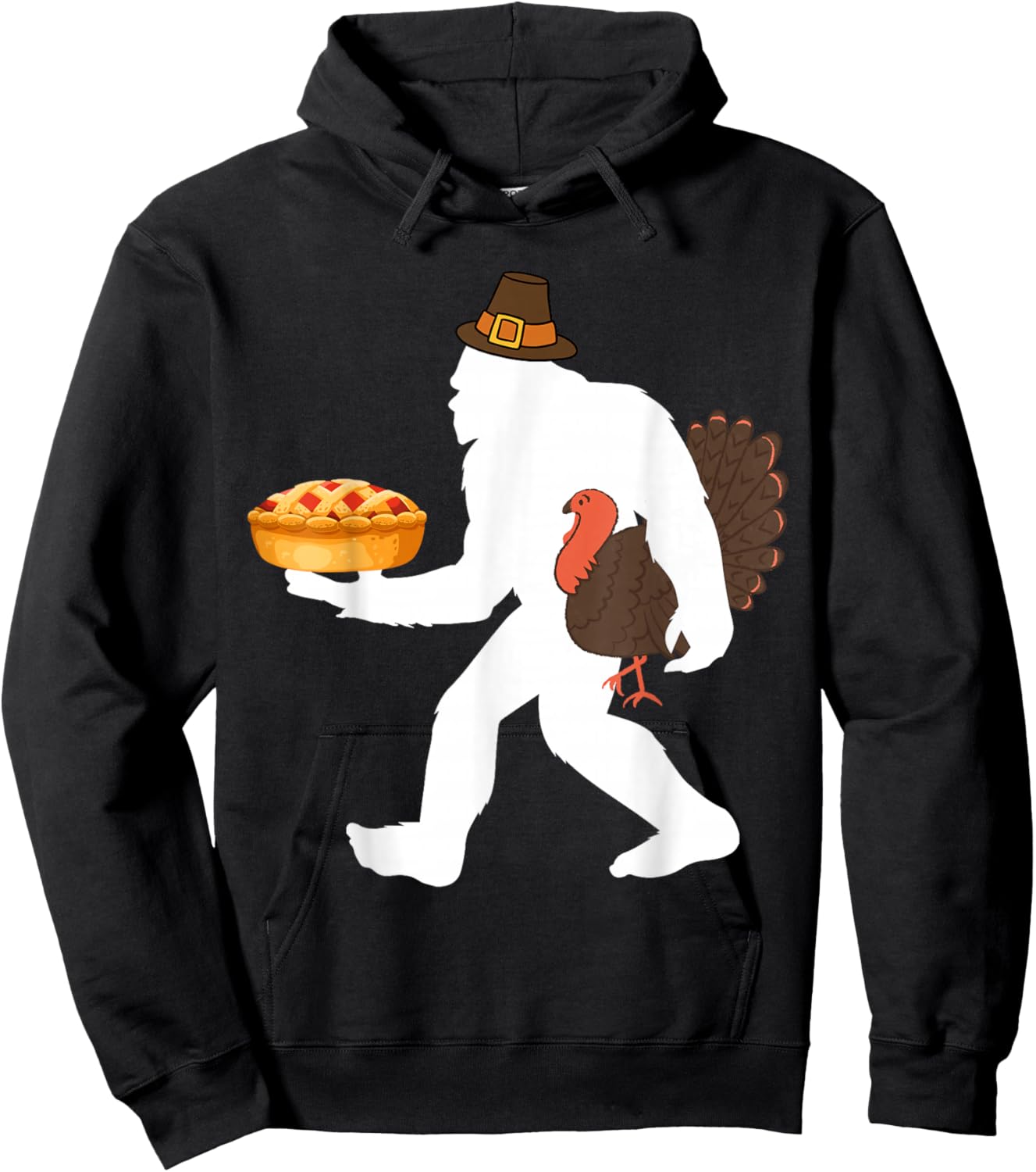 funny bigfoot sasquatch pilgrim pie turkey Thanksgiving Hoodie - Hoodie | Black