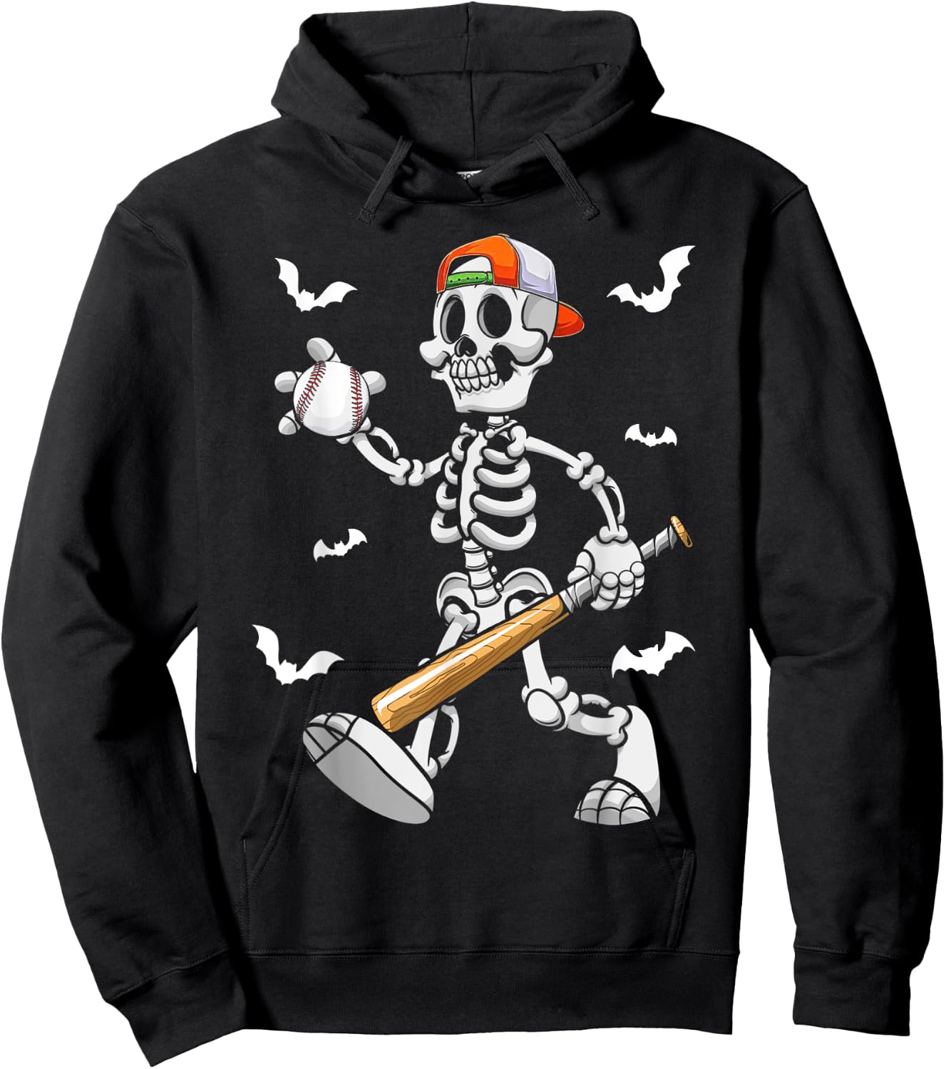 Cool Skeleton Baseball Lover Halloween Baseball Player Hoodie - Hoodie | Black