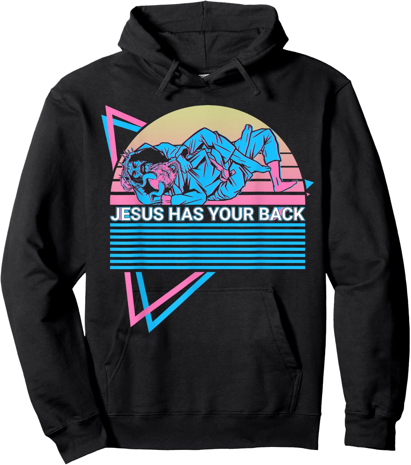 Funny Jiu Jitsu BJJ Retro Jesus Has Your Back Hoodie - Hoodie | Black