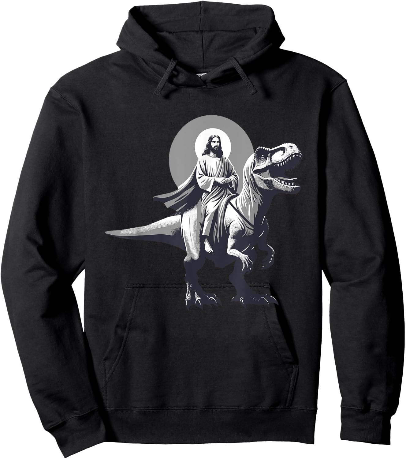 Funny Jesus Riding T-Rex Dinosaur Meme Parody for Believers Hoodie - Hoodie | Black