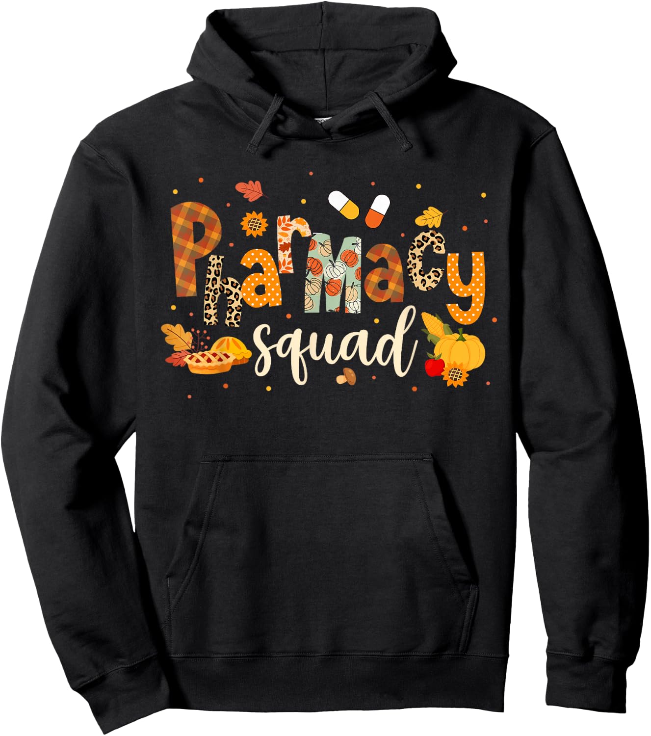 Funny Pharmacy Squad Pharmacist Thanksgiving Fall Pumpkin Hoodie - Hoodie | Black