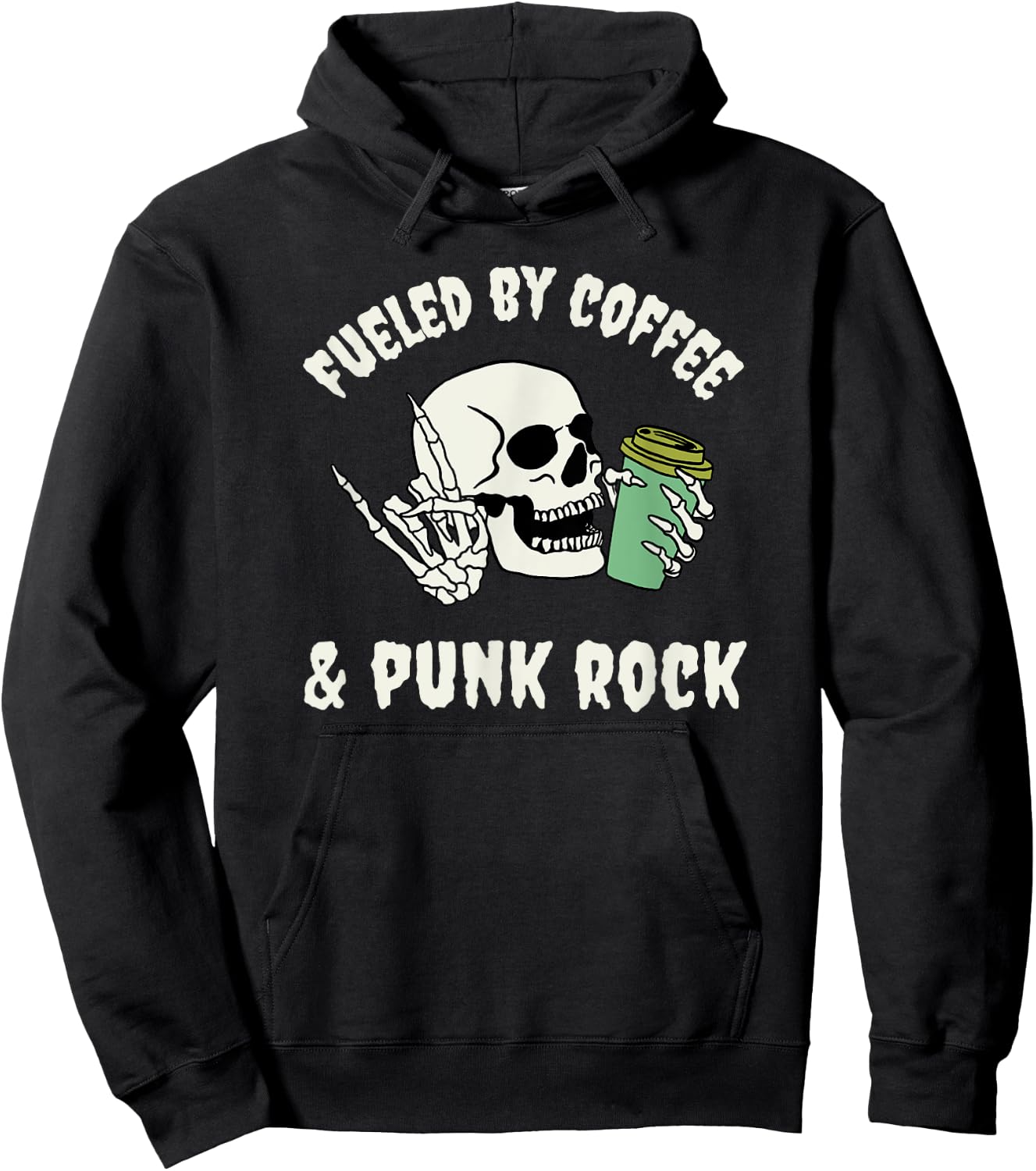 Fueled by Coffee and Punk Rock Funny Goth Skeleton Gothic Hoodie - Hoodie | Black