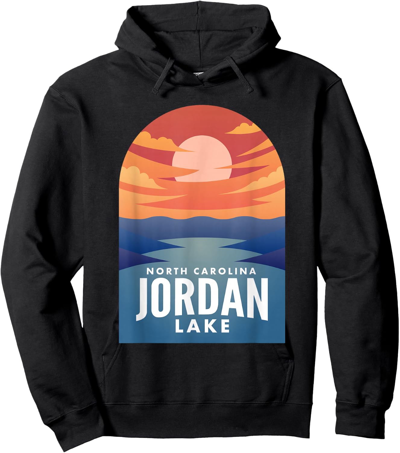 Jordan Lake NC Retro Sunset Hoodie - Hoodie | Black