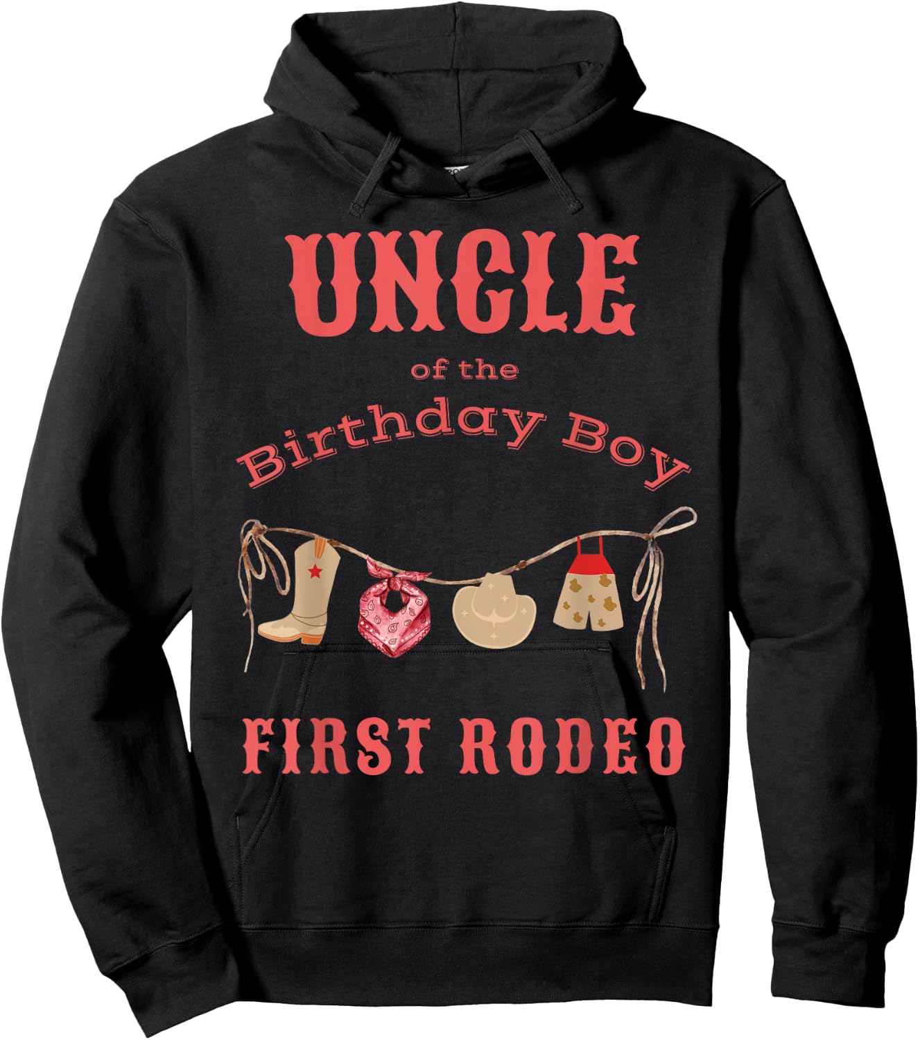 Uncle First Rodeo 1st Birthday Cowboy Family Matching Hoodie - Hoodie | Black
