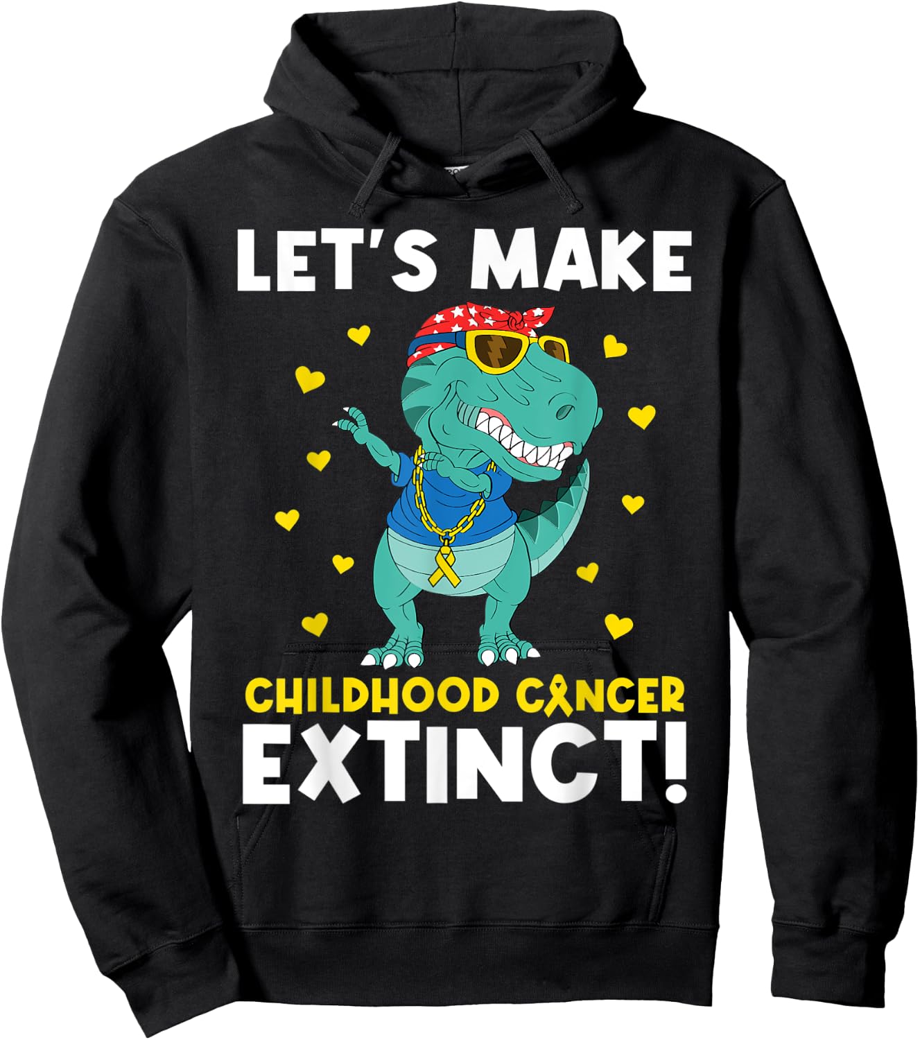 Cute Childhood Cancer Awareness Make Cancer Extinct Dinosaur Hoodie - Hoodie | Black