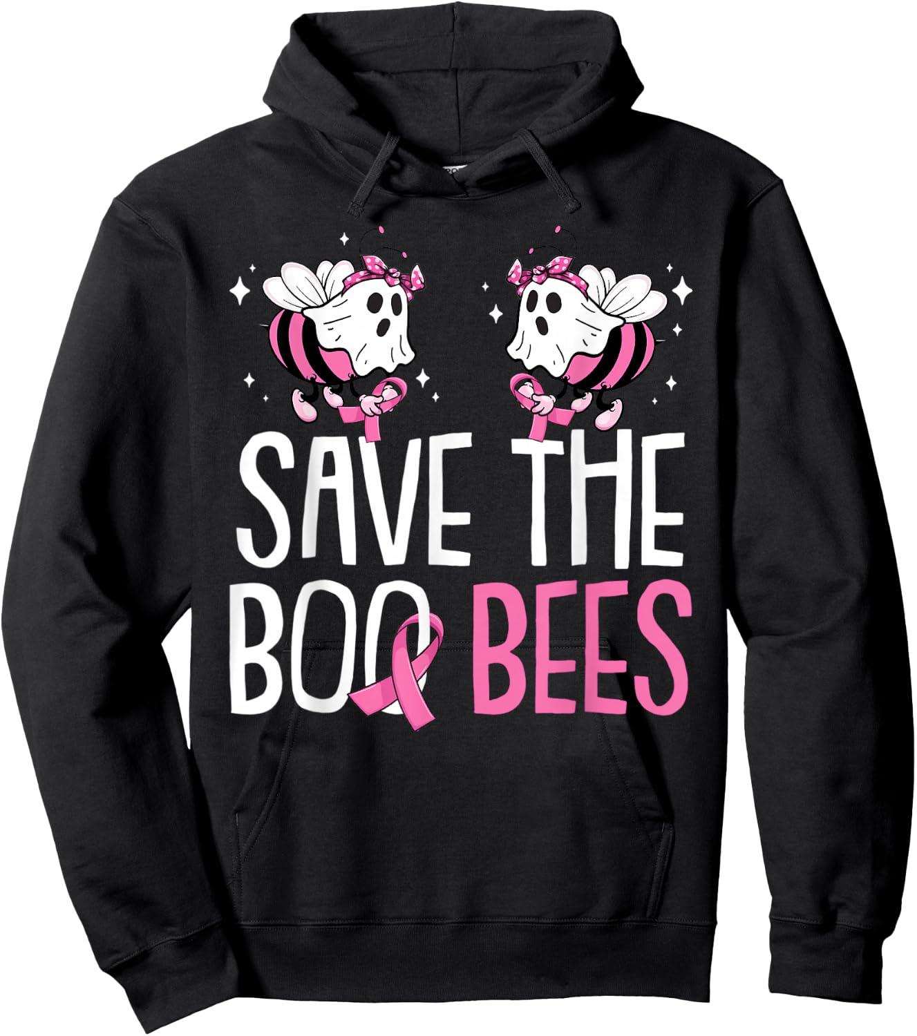 Save The Breast Cancer Awareness Boo Bees Halloween Women Hoodie - Hoodie | Black