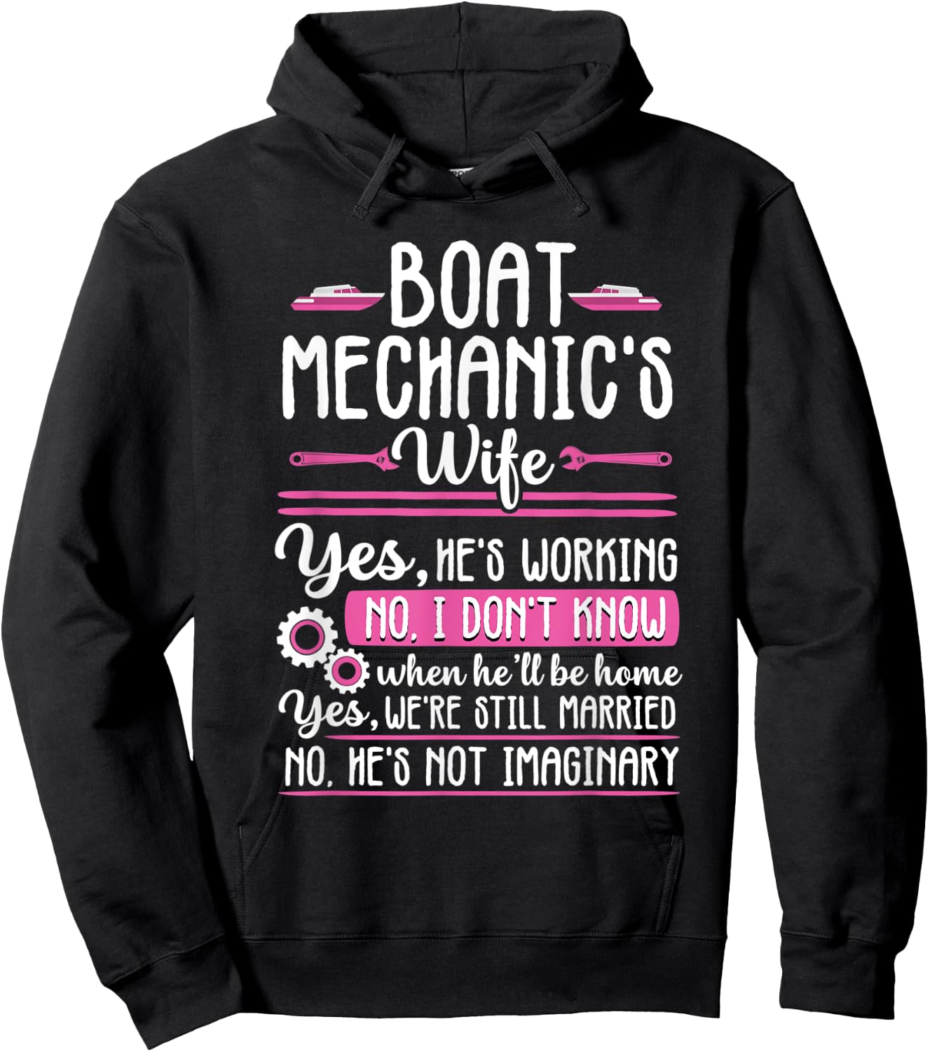 Funny Boat Mechanic's Wife Girlfriend Motorboat Engineer Hoodie - Hoodie | Black