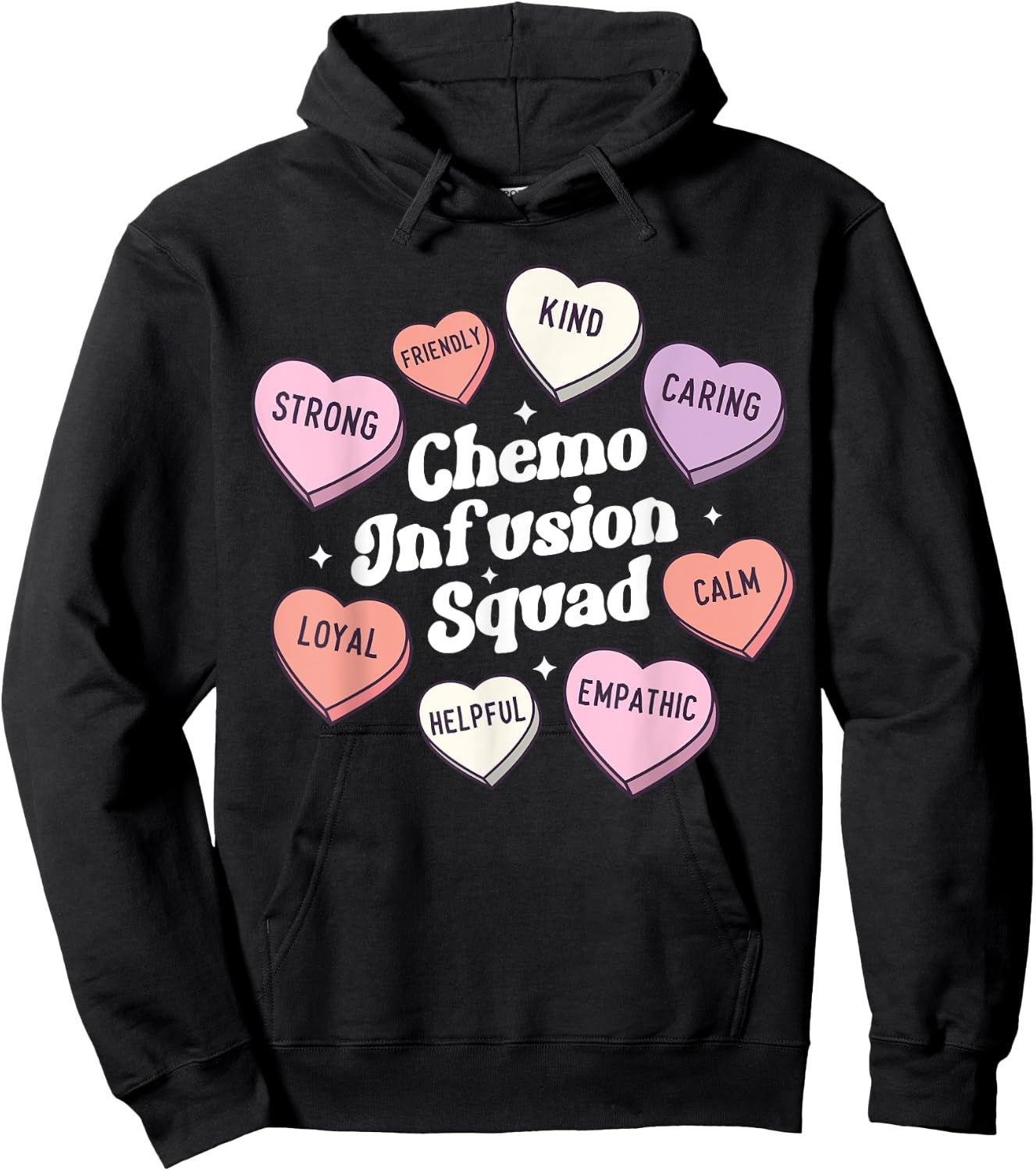 Valentines Day Chemo Infusion Nurse Oncology Groovy Hearts Hoodie - Hoodie | Black