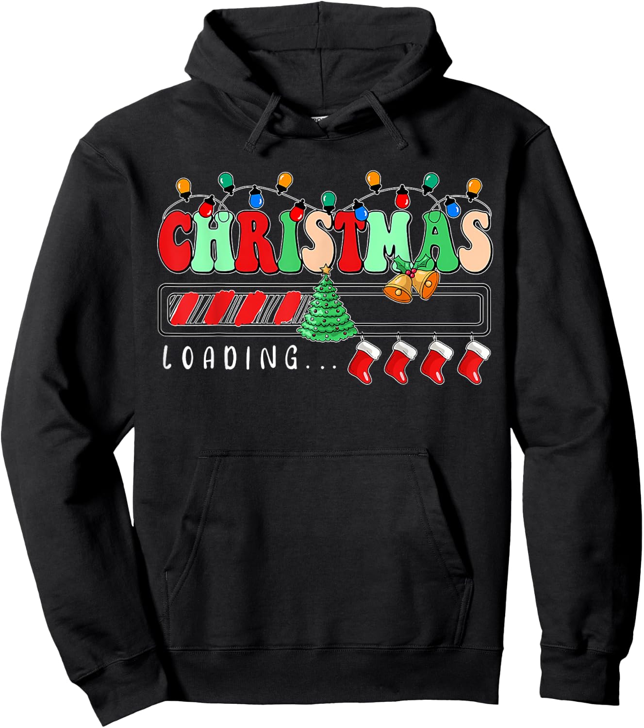 Christmas is Loading Family Matching Christmas Tree Lights Hoodie - Hoodie | Black