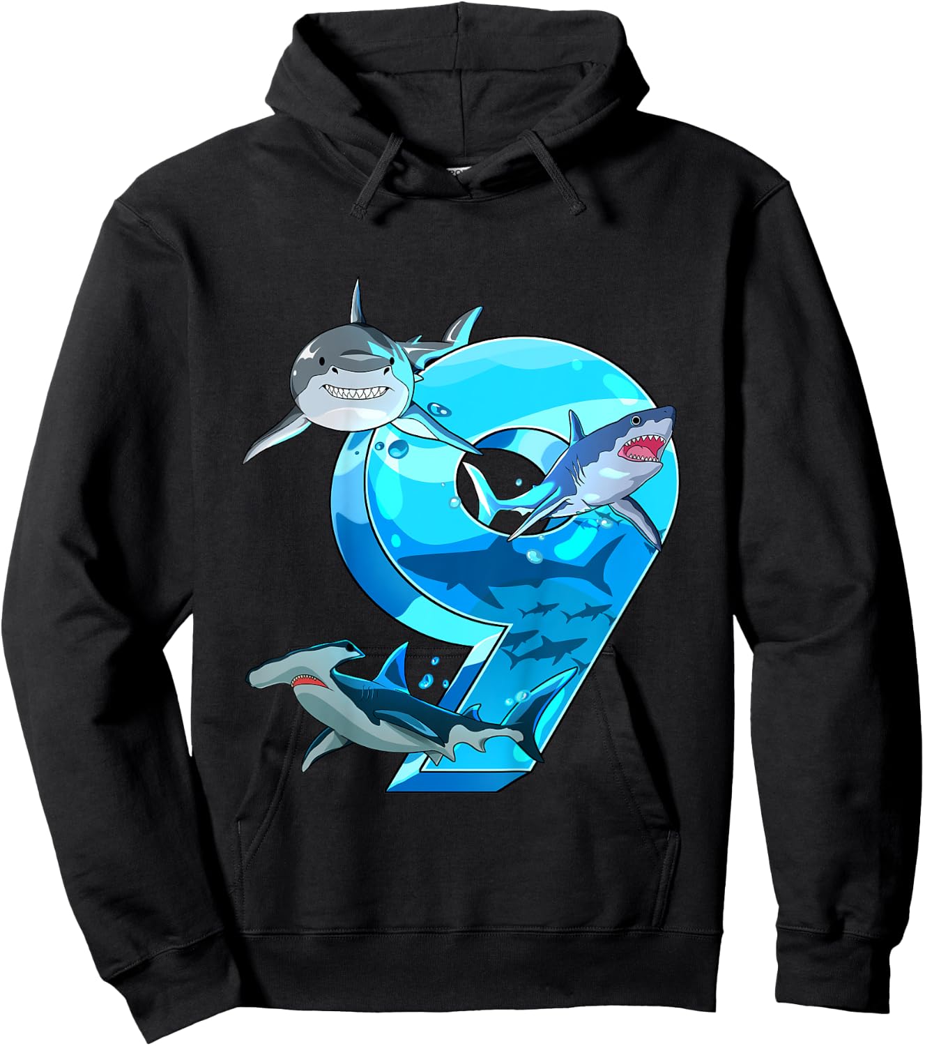 Kids Shark Boy 9 Years Birthday Child Children Birthday Hoodie - Hoodie | Black