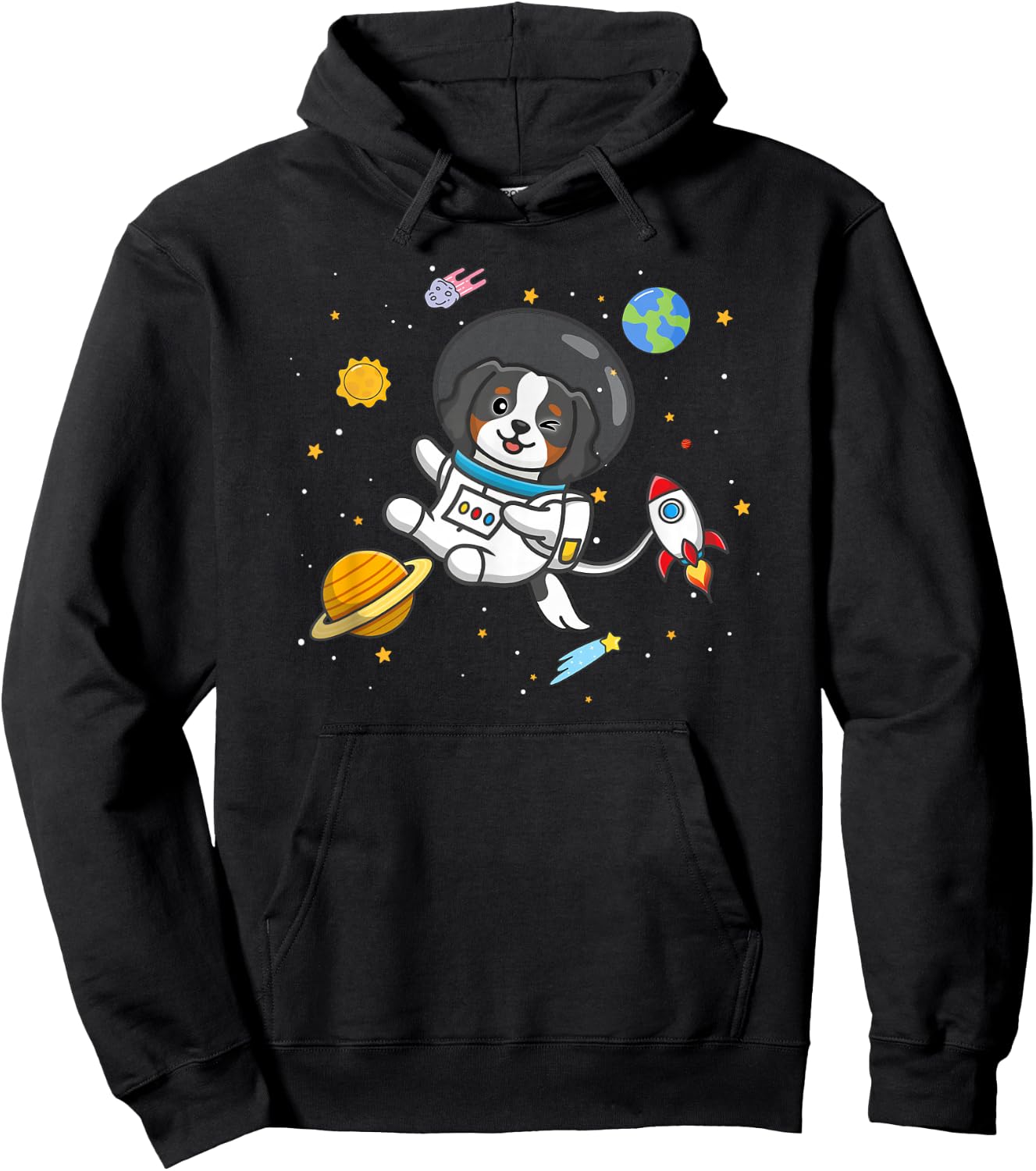 Kids Girls Boys Astronaut Space Tri Color Cavalier Dog Mom Hoodie - Hoodie | Black