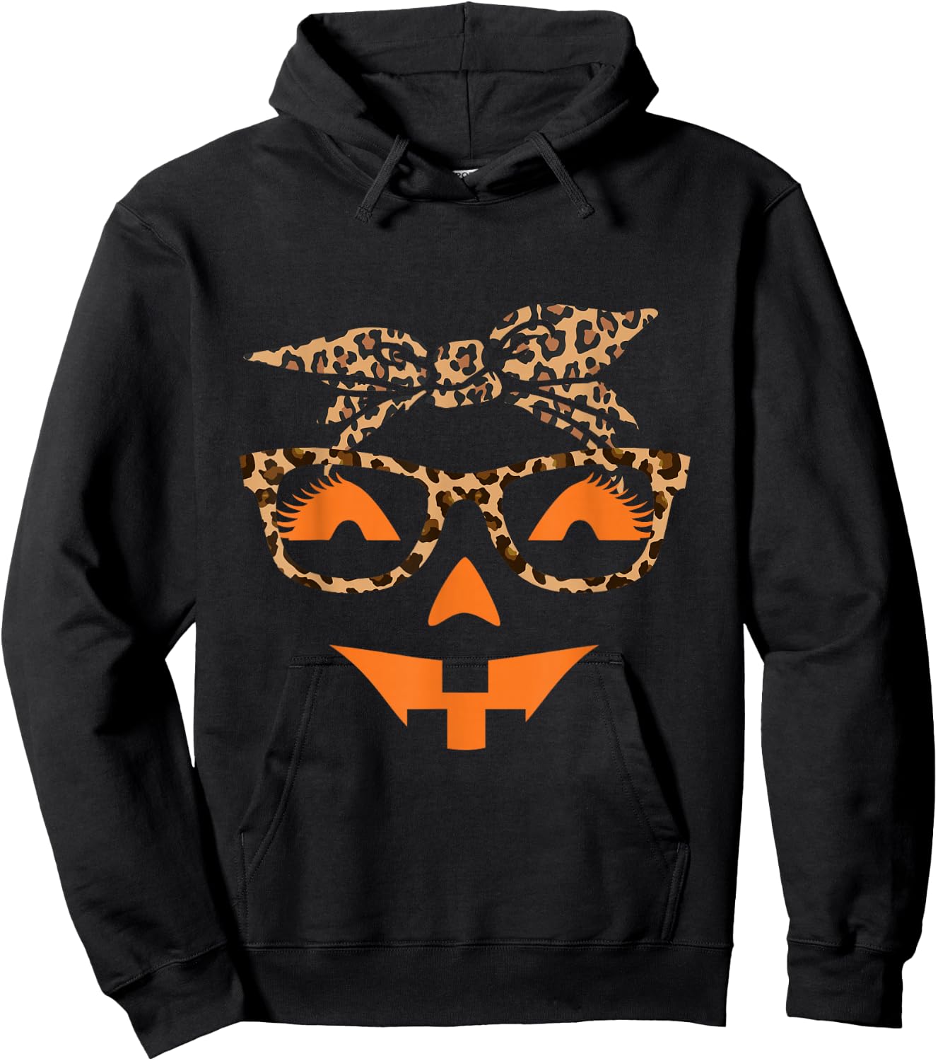 Jack O Lantern Face Leopard Halloween Pumpkin Women Hoodie - Hoodie | Black