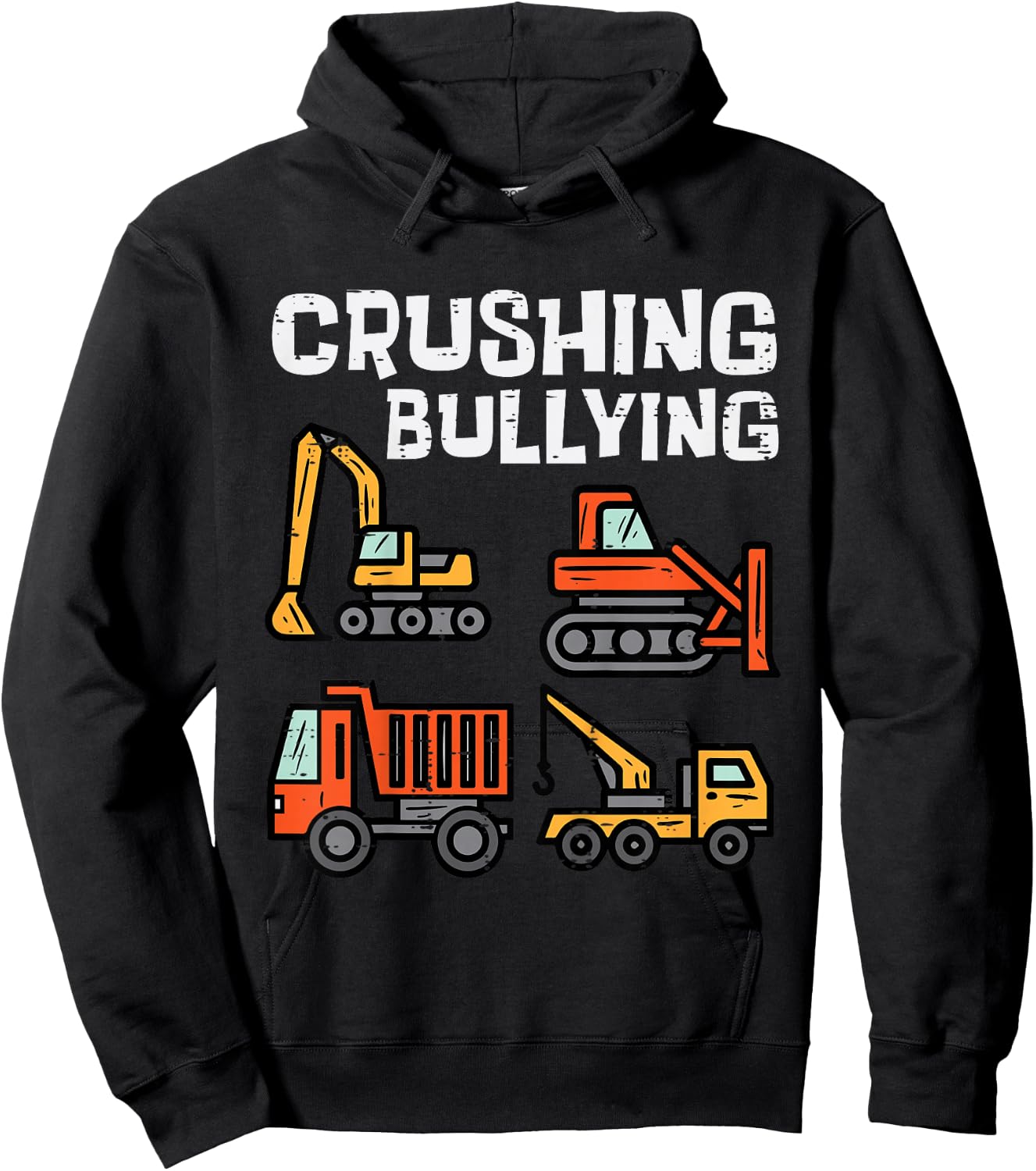 Kids Crushing Bullying Construction Trucks Orange Unity Day Boys Hoodie - Hoodie | Black