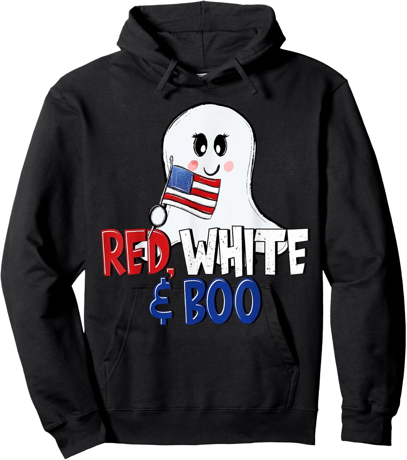 4th of July Cute Ghost Retro Red White and Boo Independence Hoodie - Hoodie | Black