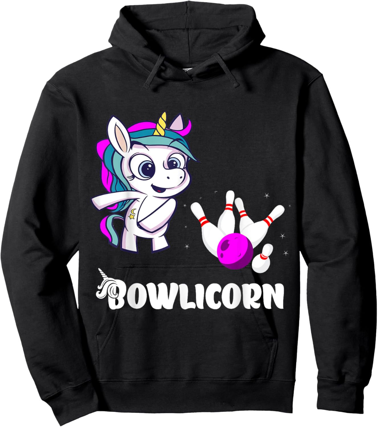 Unicorn Bowling Pin Strike Bowling Bowler Bowling Team Hoodie - Hoodie | Black