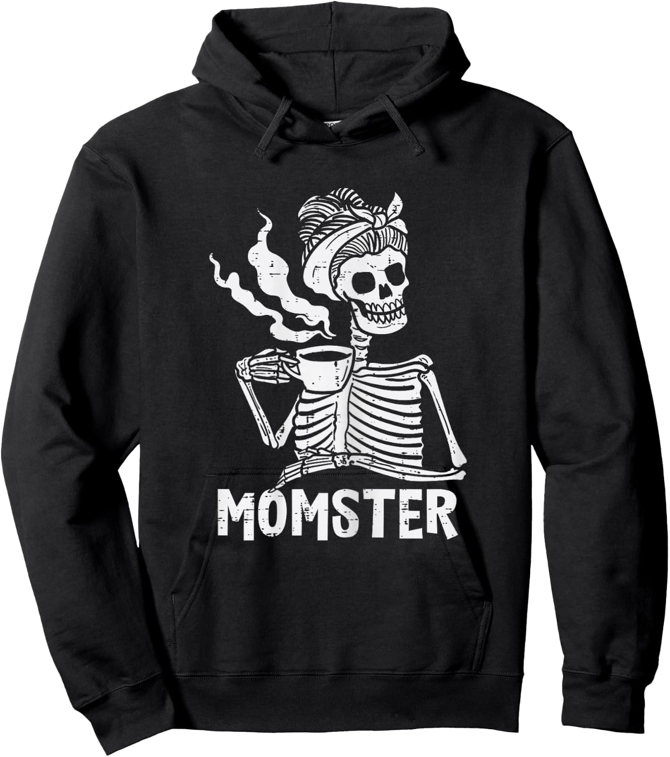 Momster Skeleton Woman Coffee Funny Halloween Mom Mama Women Hoodie - Hoodie | Black