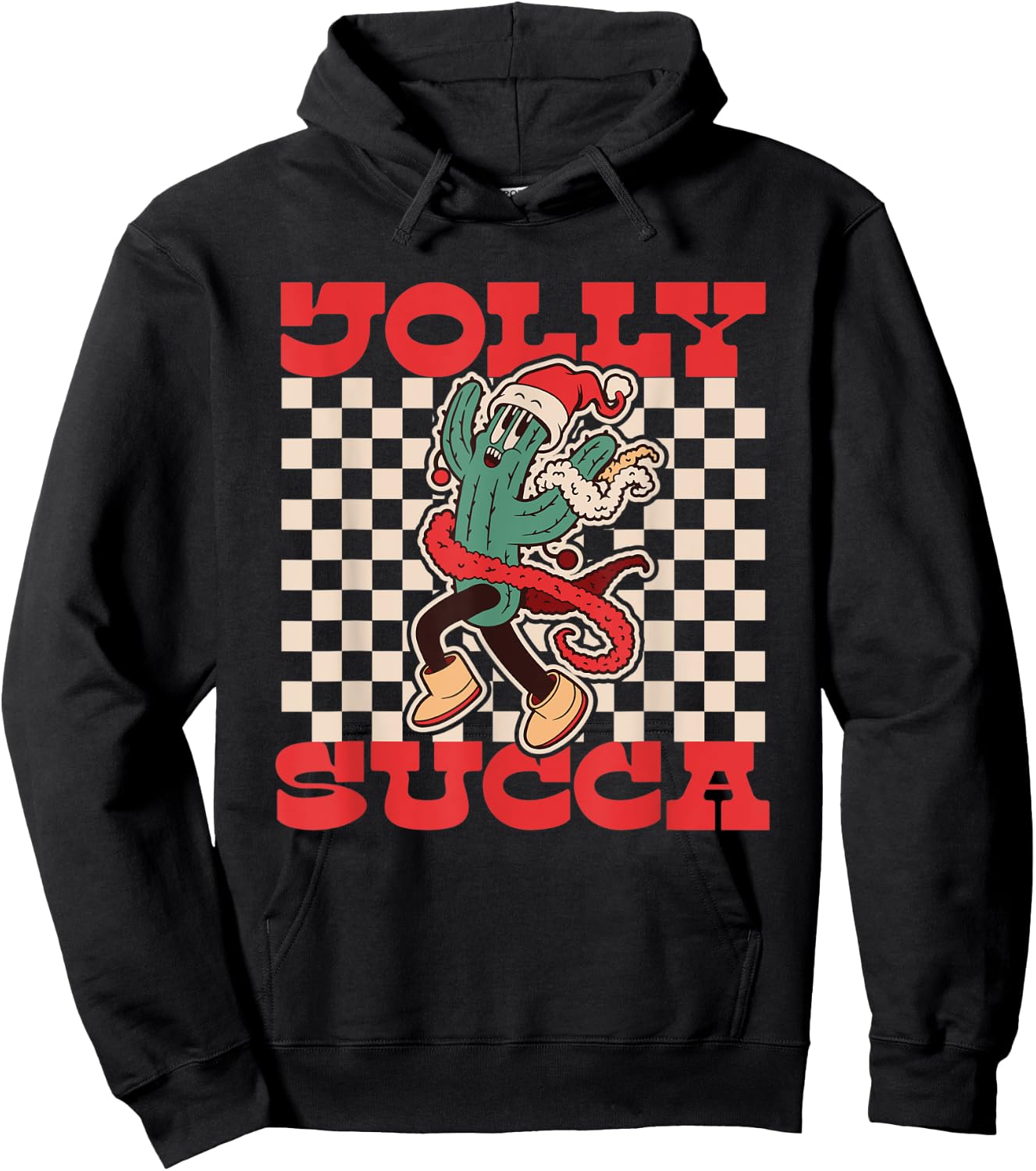 Jolly Succa | Succulent | Retro Cartoon Christmas Cactus Hoodie - Hoodie | Black