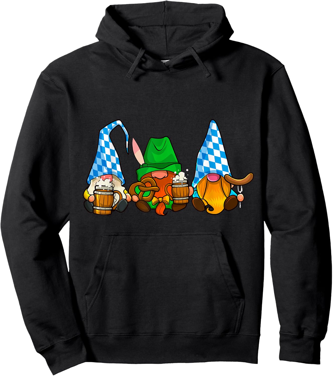 Oktoberfest Gnomes Funny Sausage Bratwurst German Party Hoodie - Hoodie | Black
